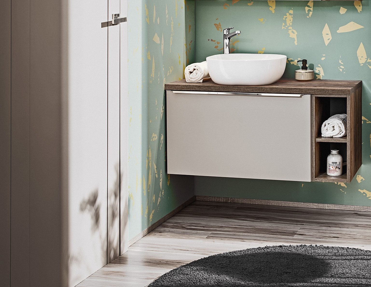 Fun Möbel Badmöbel-Set Unterschrank-Set AKAN 100cm 2/3 tlg in Taupe, (Set, 2-St., Mit oder ohne Aufsatzwaschbecken), Schubladen mit Soft-Close-System, Regal neben dem Unterschrank