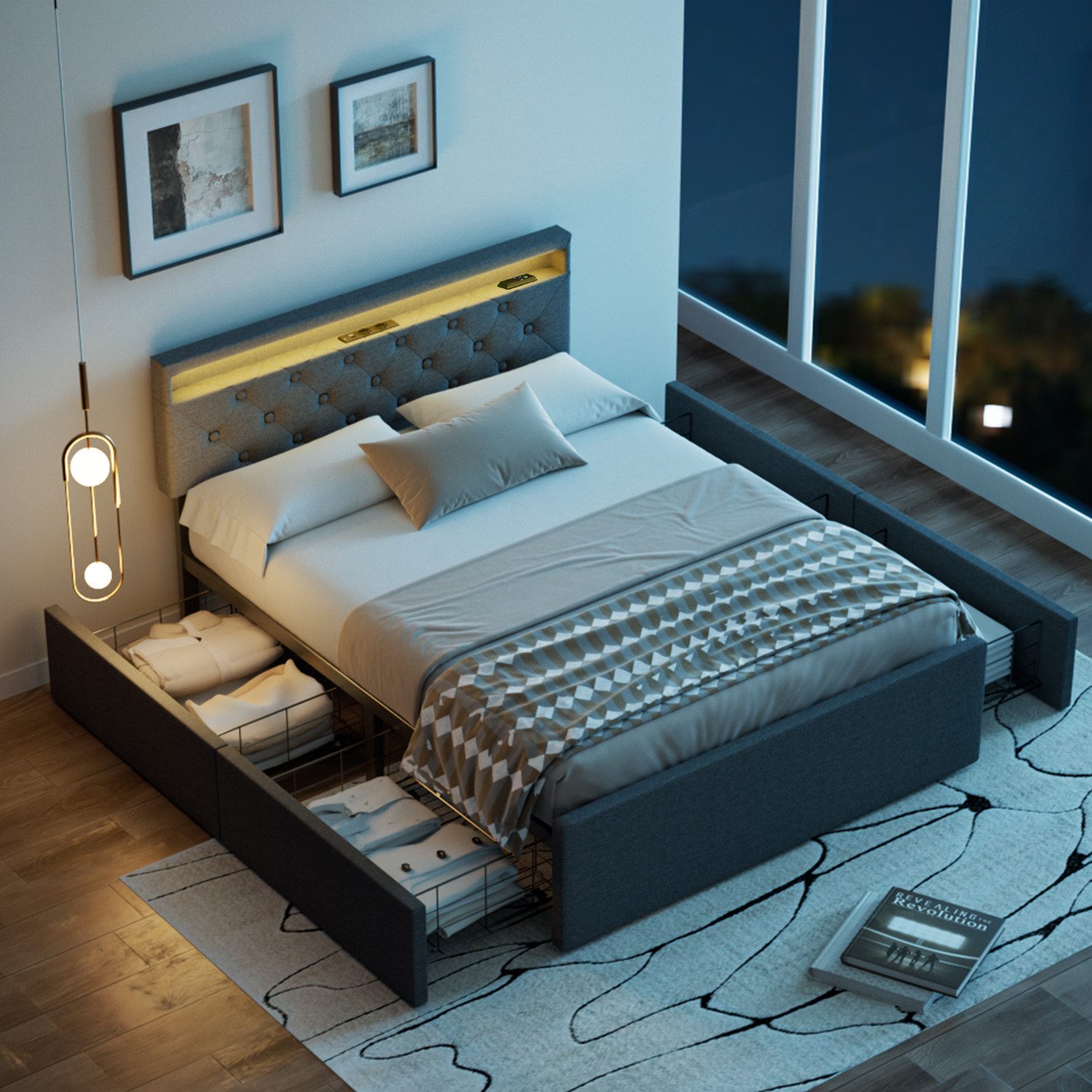 oyajia Polsterbett Musik Doppelbett 140x200cm, RGB günstig online kaufen