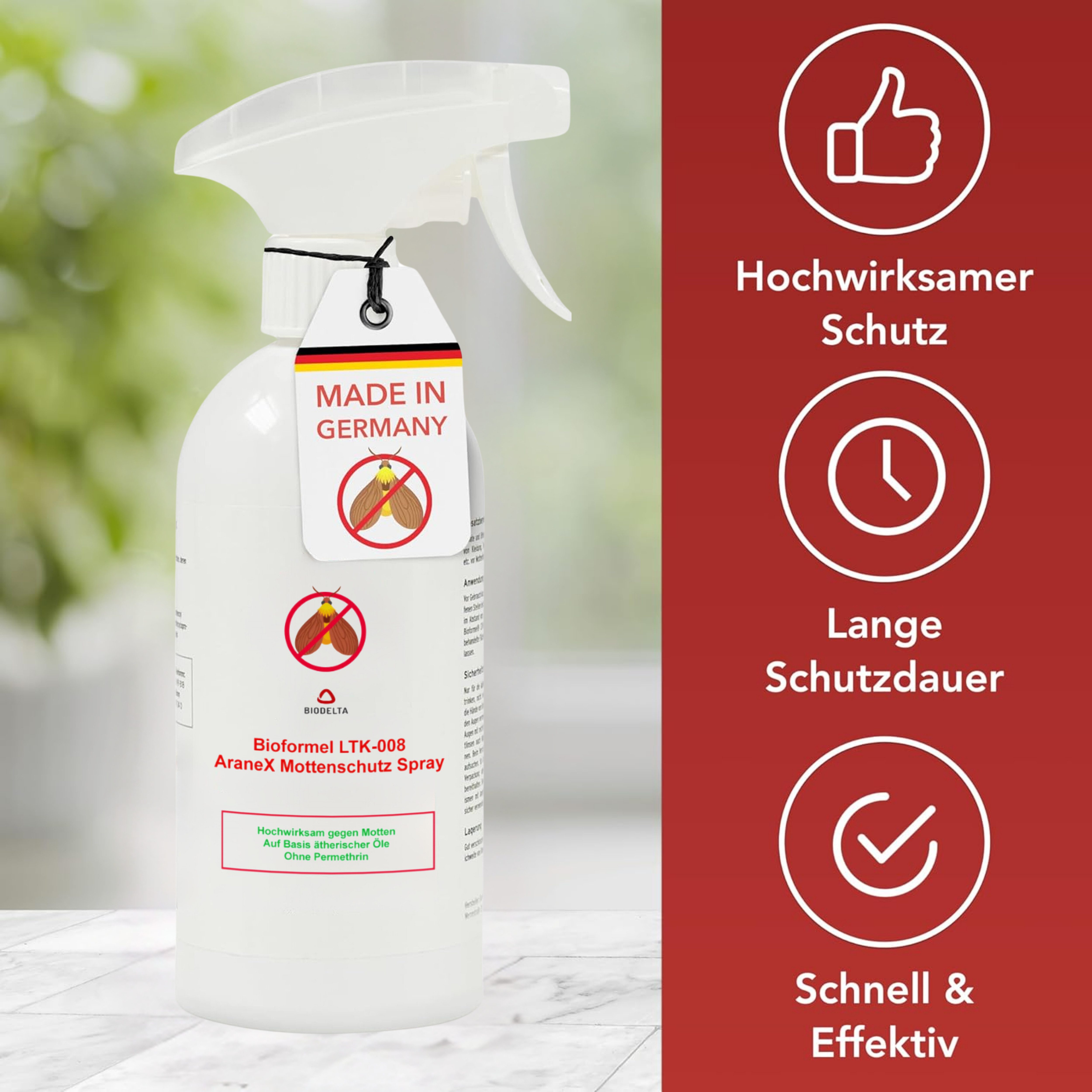 LTK-008 Biodelta Insektenspray Mottenspray N, 0.5 l, Sprühflasche und Kanister, 500ml