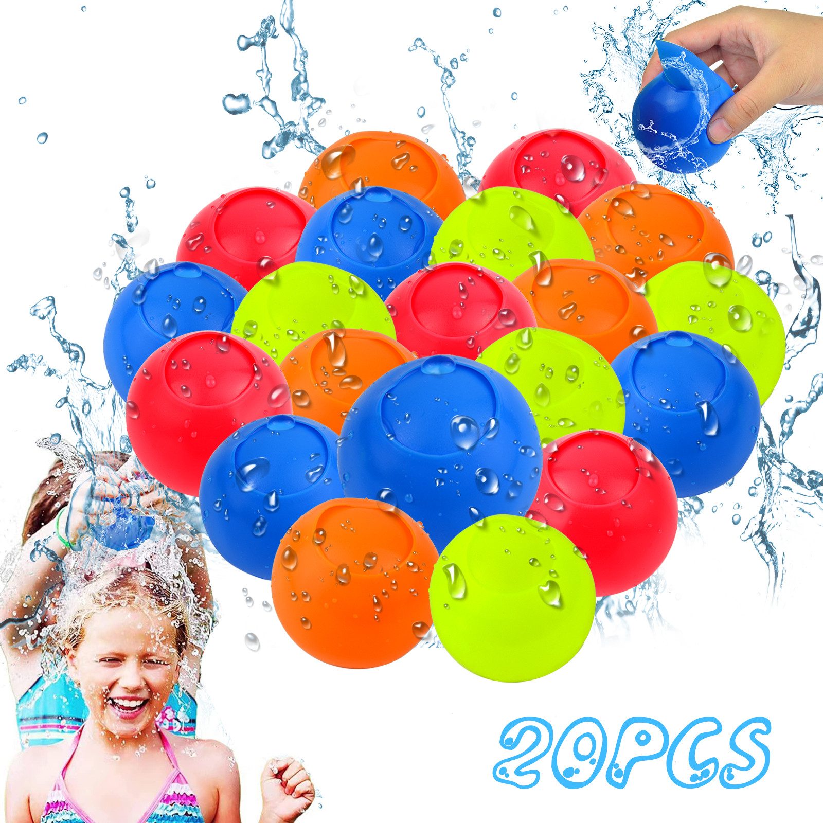 Cbei Wasserball Wiederverwendbare Wasserballons Silikonbälle schnell aufblasbar 20 St.