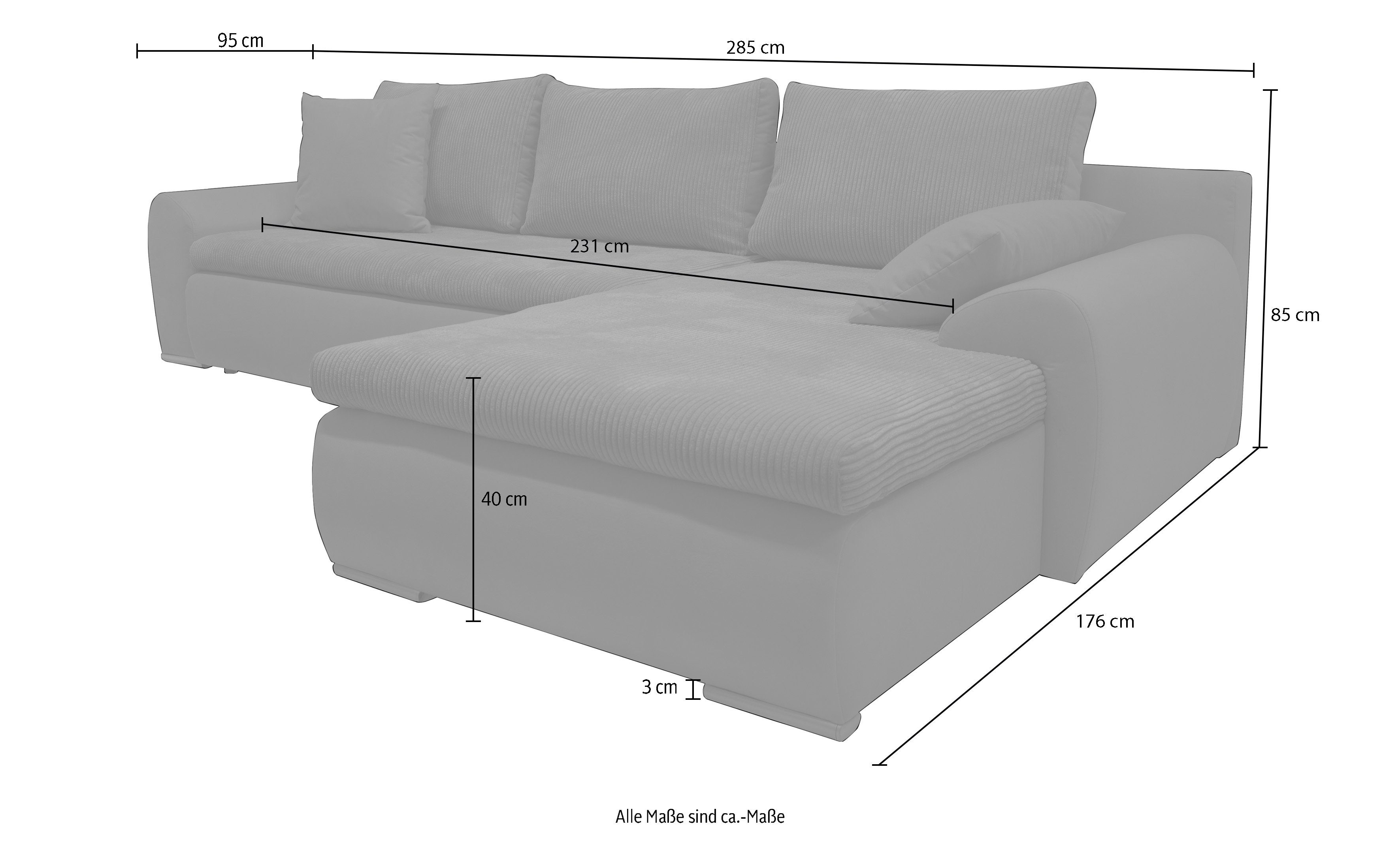 Home affaire Ecksofa Win, Bettfunktion wahlweise Bettkasten mit und