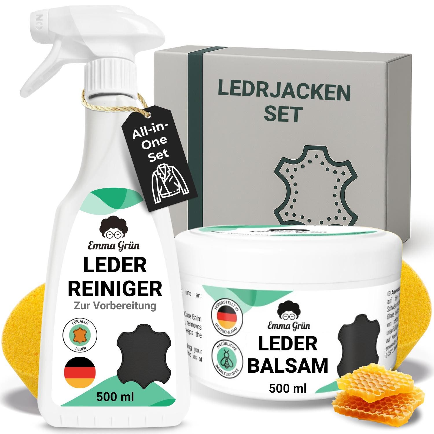 Lederjacke pflegen Set mit Reiniger & Balsam Lederreiniger