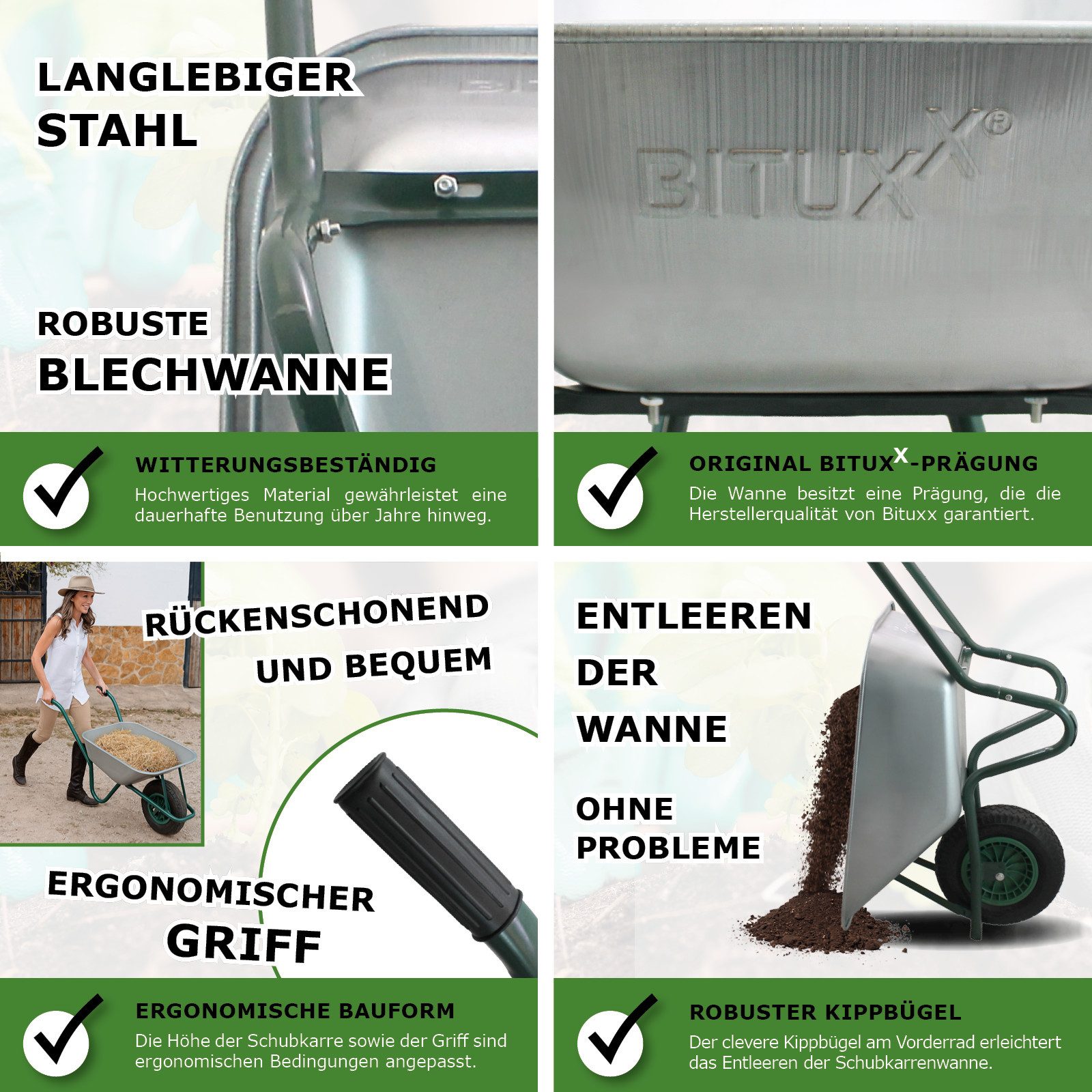 Bituxx Schubkarre Schubkarre 100 Liter 250Kg Dunkelgrün, (MS-16182)