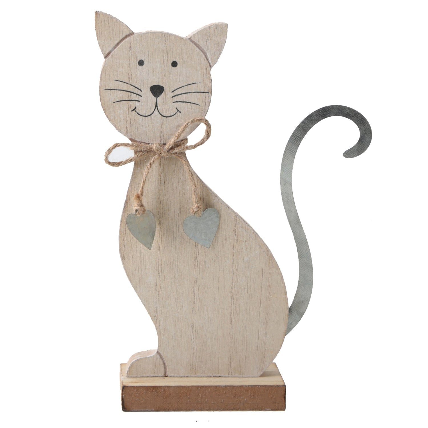 Logbuch-Verlag Dekofigur Katze aus Holz & Metall braun Silber - Katzenfigur zum Hinstellen 19 x