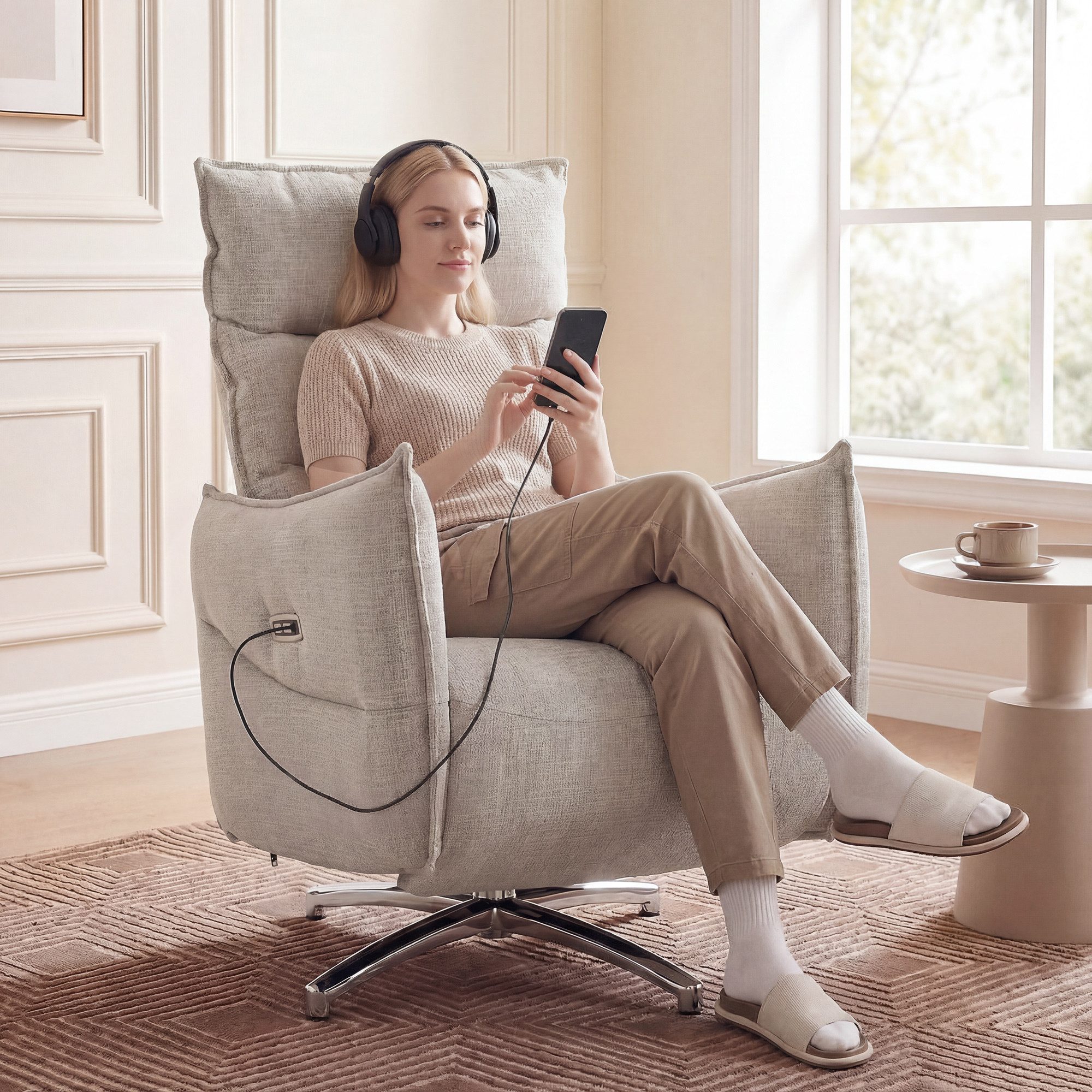 HOMCOM Relaxsessel TV Sessel Fußstütze (Set, 1-St., 1), Elektrische Verstellung und USB-Ladeanschluss