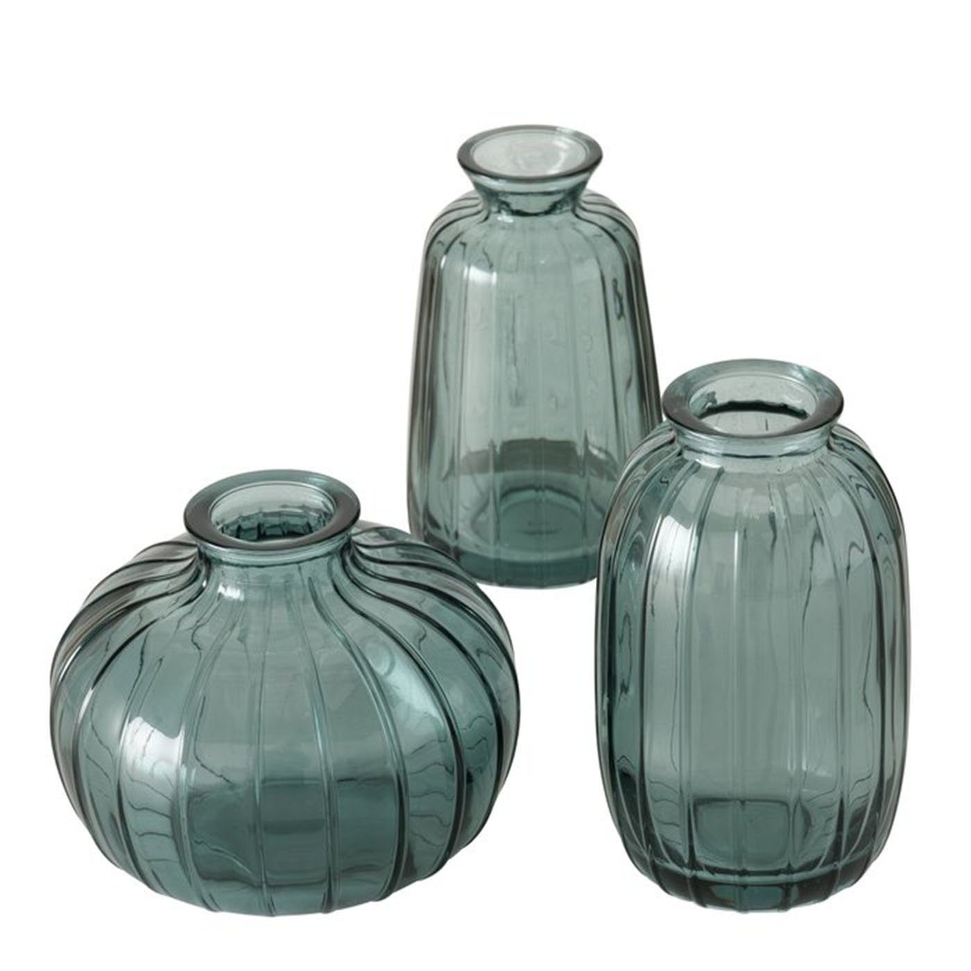 BOLTZE Tischvase Dekovase im 3er Set aus Glas 3 Formen Oval, Flasche und Rund -Grün. € 18,95