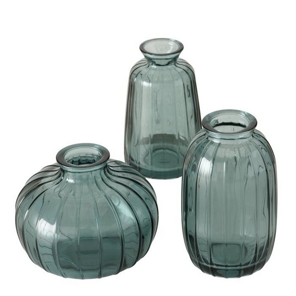 BOLTZE Tischvase Dekovase im 3er Set aus Glas 3 Formen Oval, Flasche und  Rund -Grün