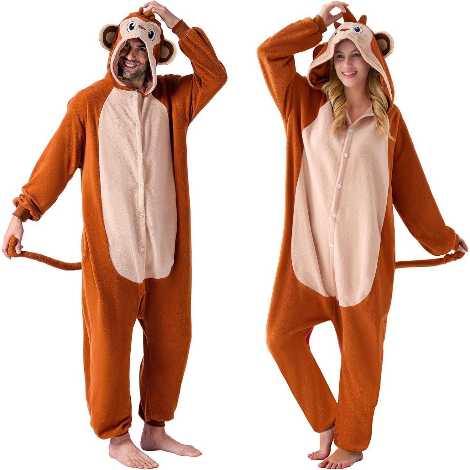 LuxusKollektion Maskottchen-Kostüm Affe Tier Kostüm Pyjama Onesie Plüsch Erwachsene Halloween Größe M