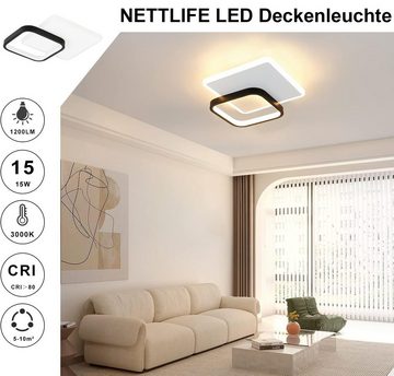 Nettlife LED Deckenleuchte Schwarz Deckenlampe Modern Acryl Deckenbeleuchtung, LED fest integriert, Warmweiß, für Schlafzimmer Wohnzimmer Esszimmer Küche Flur, 15W