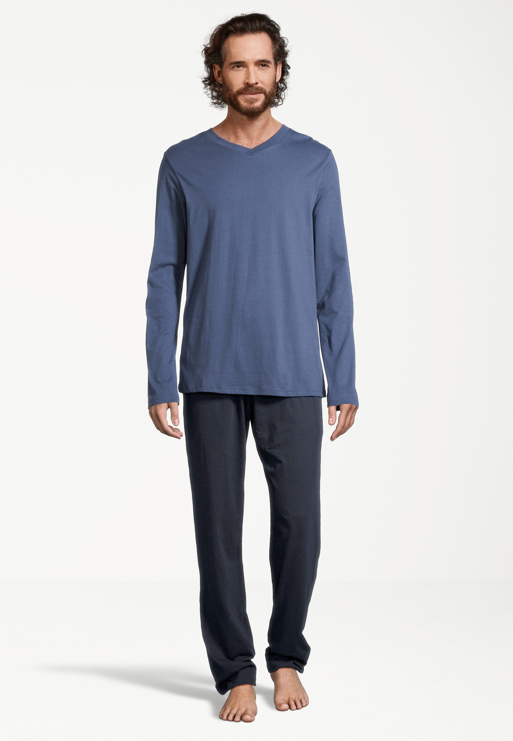 Schiesser Pyjama Night & Home (Set, 2 tlg) Schlafanzug - Baumwolle - Atmungsaktiv - Hose mit seitlichen Taschen