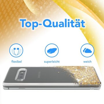 EAZY CASE Handyhülle Liquid Glittery Case für Samsung Galaxy S10 Plus 6,4 Zoll, Durchsichtig Back Case Handy Softcase Silikonhülle Glitzer Cover Gold