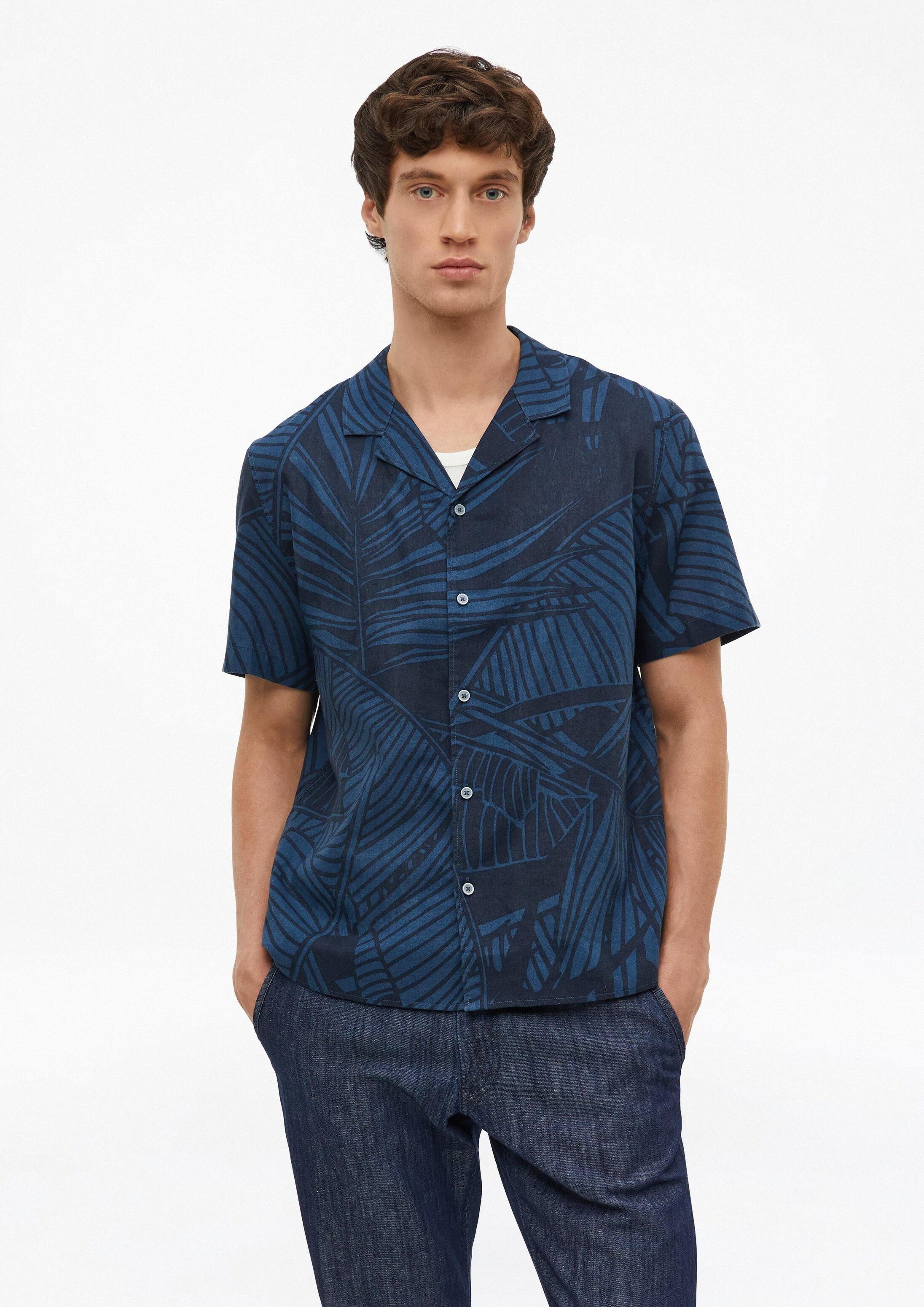 s.Oliver Kurzarmhemd Hemd Resort Fit: Leichtes Baumwoll-Leinen-Hemd mit All-over-Print