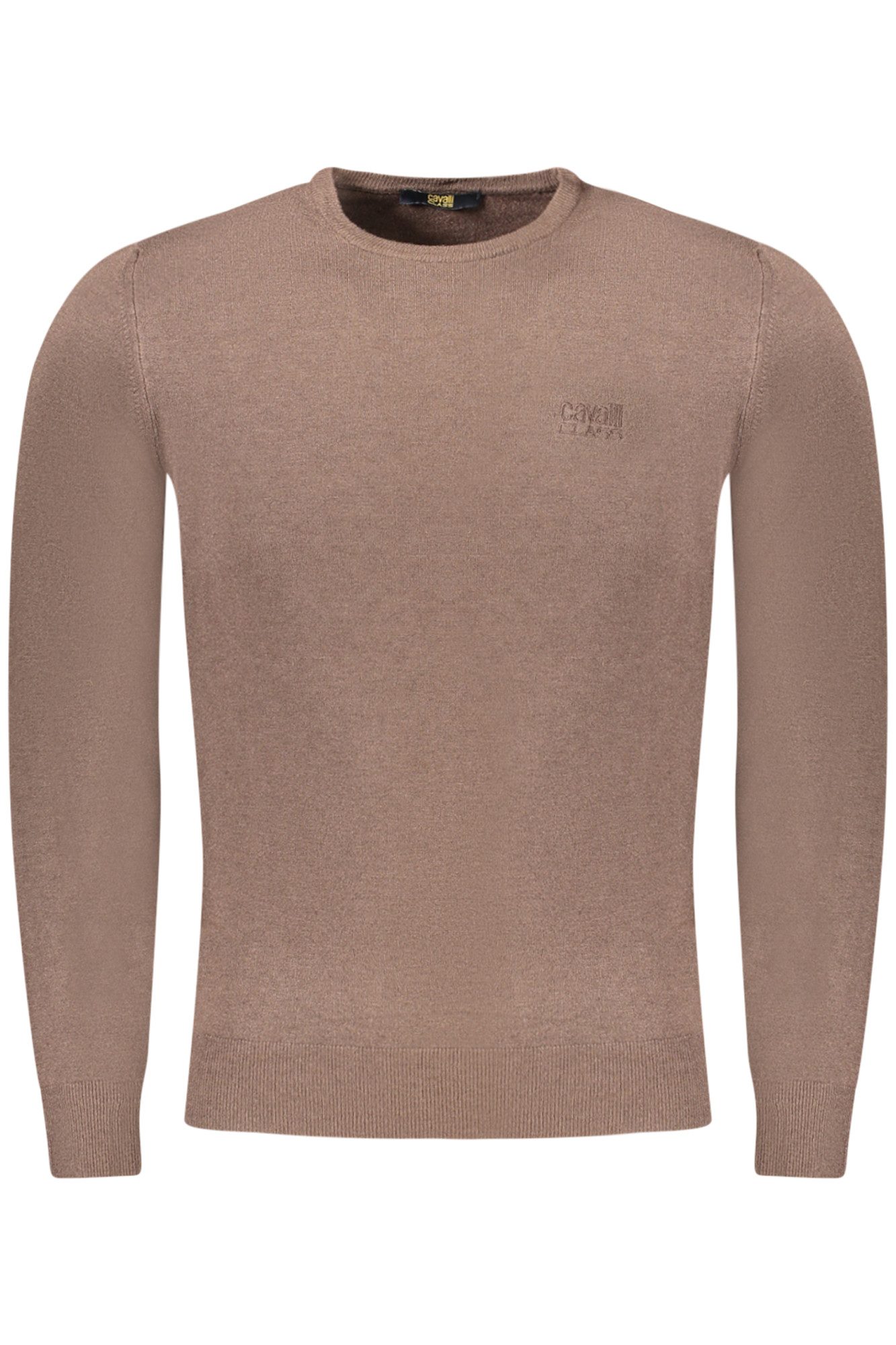 Cavalli Class Strickpullover Eleganter Herrenpullover Braun mit Rundhals und Stickerei-Details