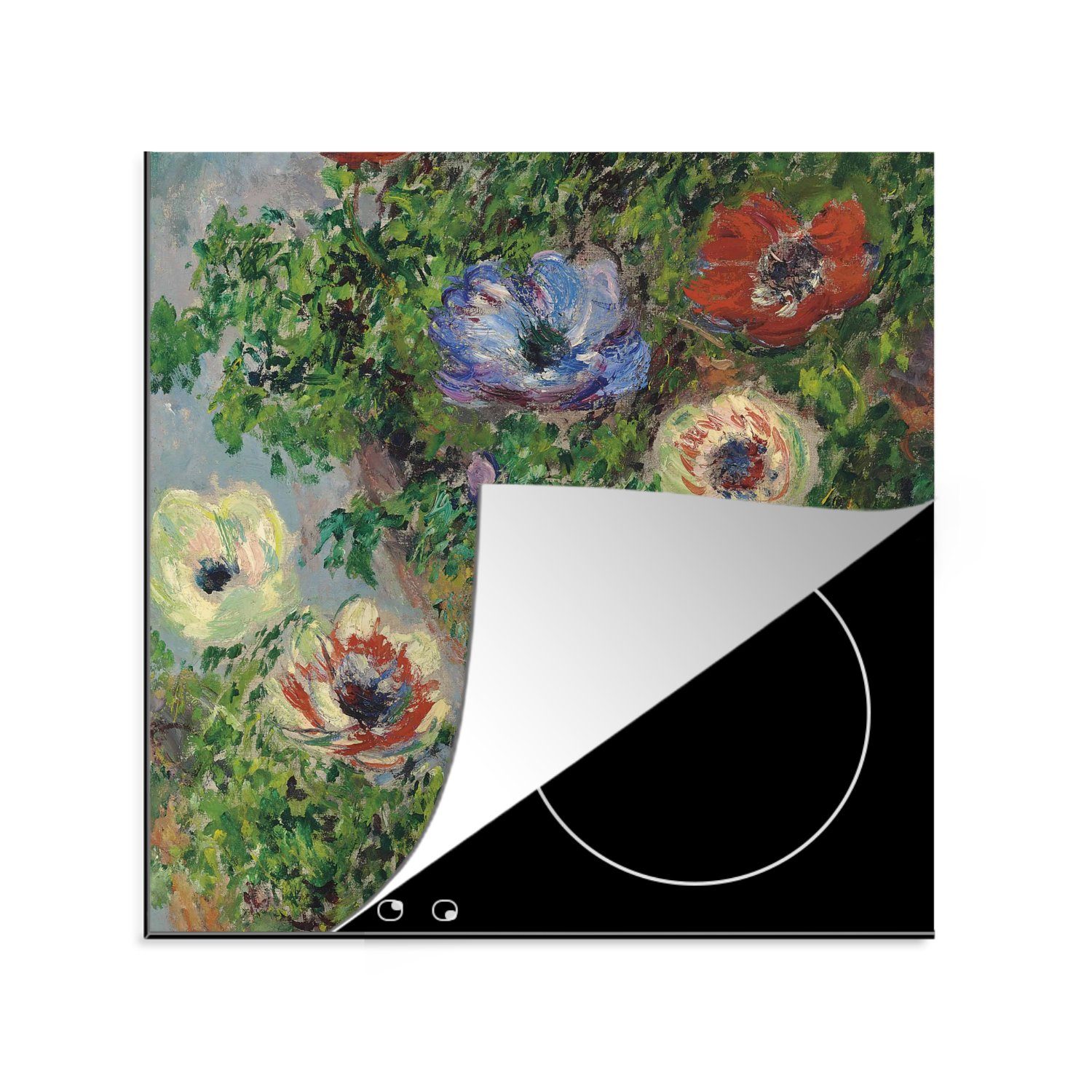 von - für tlg), MuchoWow Herdblende-/Abdeckplatte Anemonen Arbeitsplatte (1 Glas einem Claude Ceranfeldabdeckung, 78x78 küche Monet, Gemälde cm, in Vinyl,