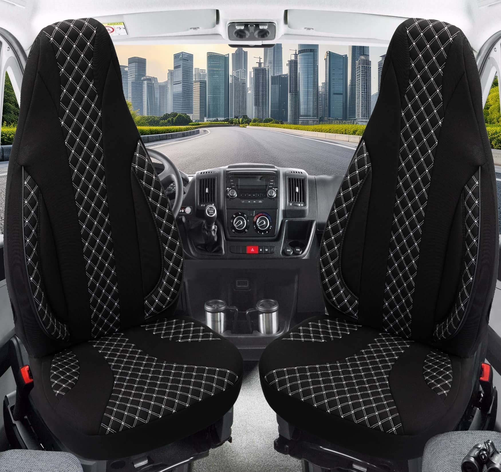 BREMER SITZBEZÜGE Autositzbezug für Ford Galaxy 3 Bj 2015-19 (PL408), Set, Schonbezüge Sitzbezüge Fahrer und Beifahrer, in Schwarz/Weiße Naht