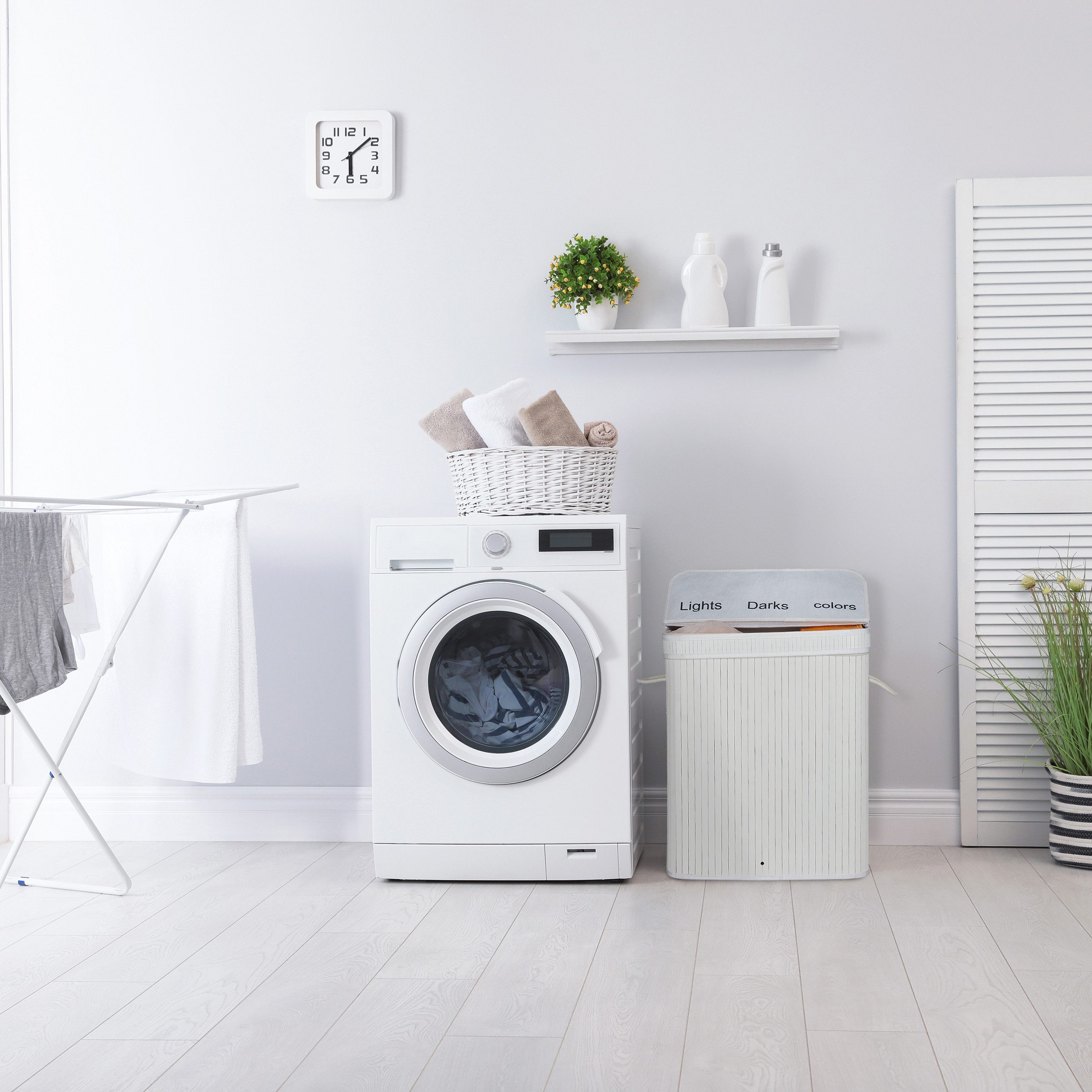 relaxdays Wäschekorb Wäschesortierer aus Bambus, Weiß günstig online kaufen