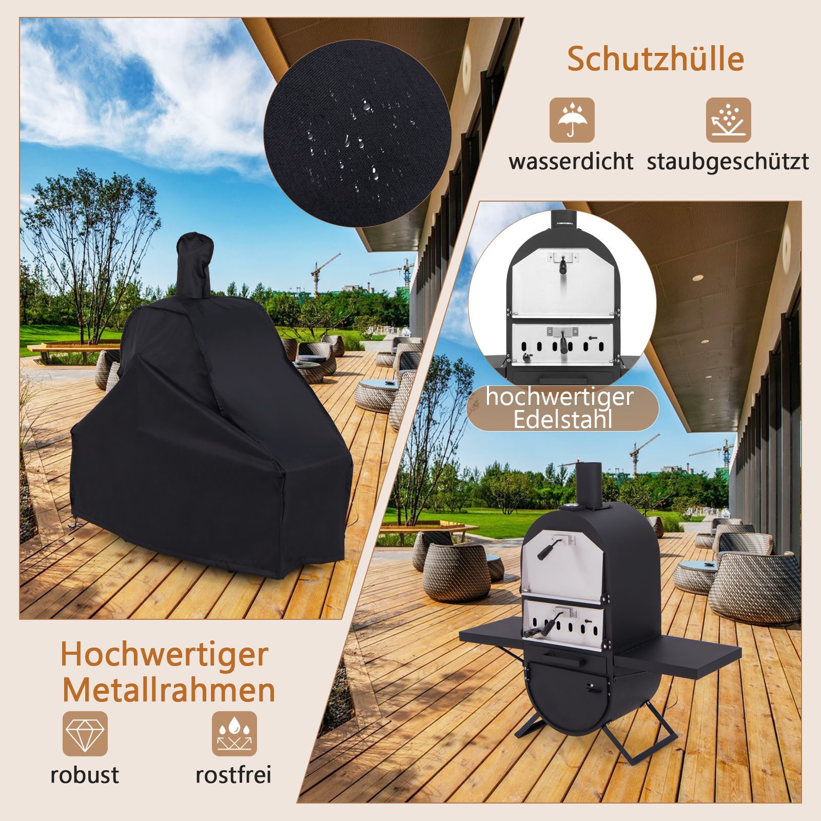 KOMFOTTEU Pizzaofen, Pizzabäcker mit 31 cm Pizzastein, mit 2 Seitentischen