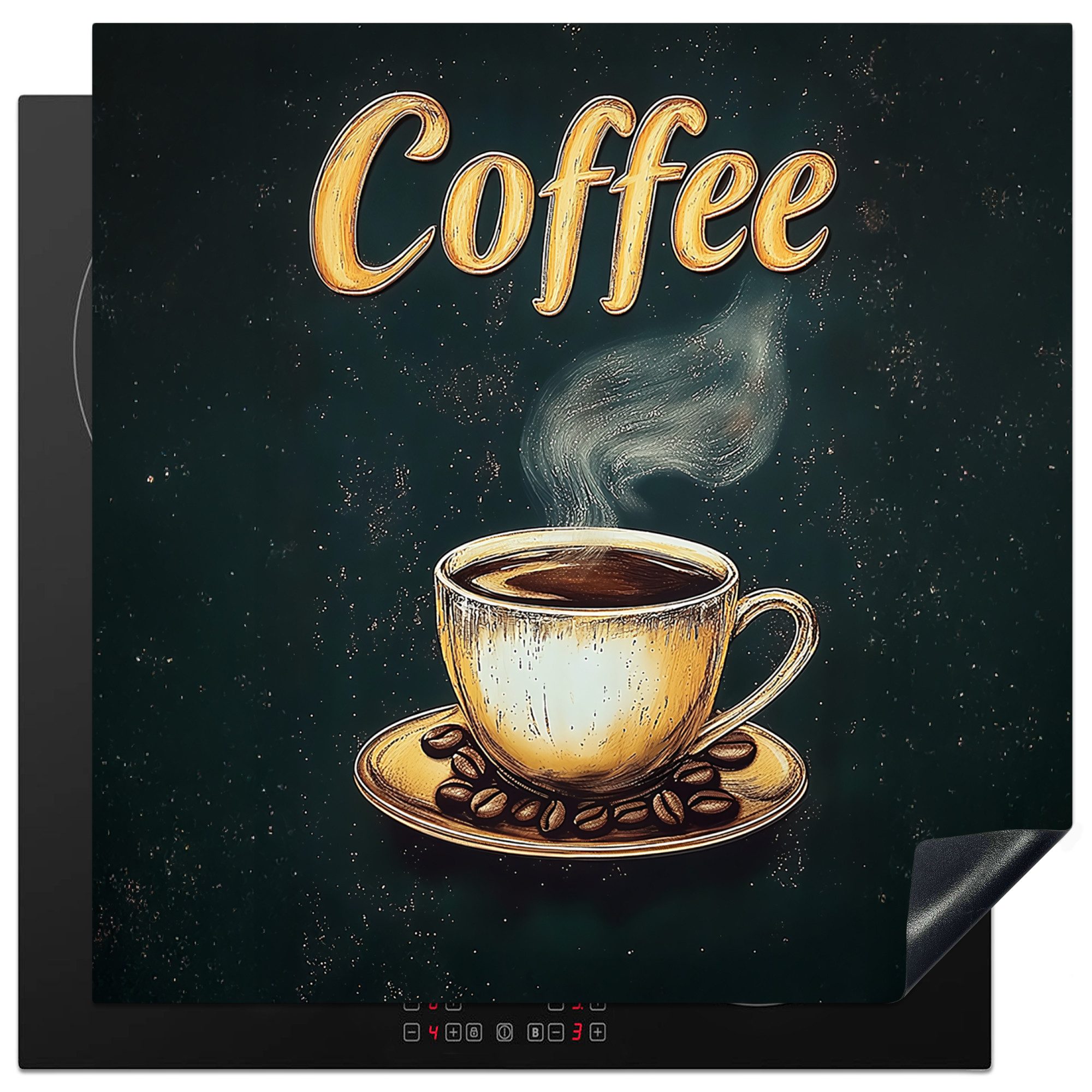 MuchoWow Herd-Abdeckplatte Kaffee - Schale - Kaffeebohnen - Retro, Vinyl, (1 tlg), Cerankochfeld Abdeckung, Herd Abdeckplatten Vinyl, 58x59 cm
