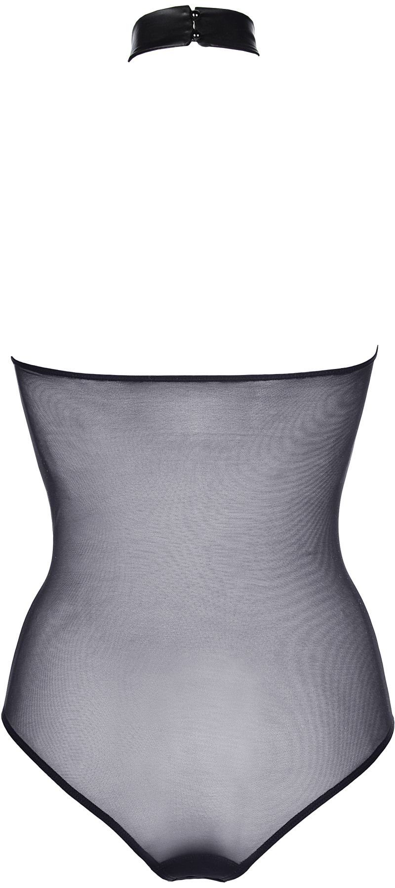 Wetlook Axami Tüll-Body elastisch transparent Body Latexlook schwarz