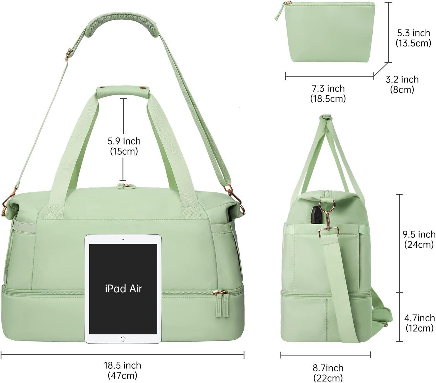 AURIVION Handtasche Sporttasche mit USB & Feucht-Trocken-Trennung für Reisen (Set, 2-tlg., Reise Handtasche für Damen & Herren, praktisch & vielseitig), Weekender Fitness Tasche für Gym, Urlaub & Übernachtung