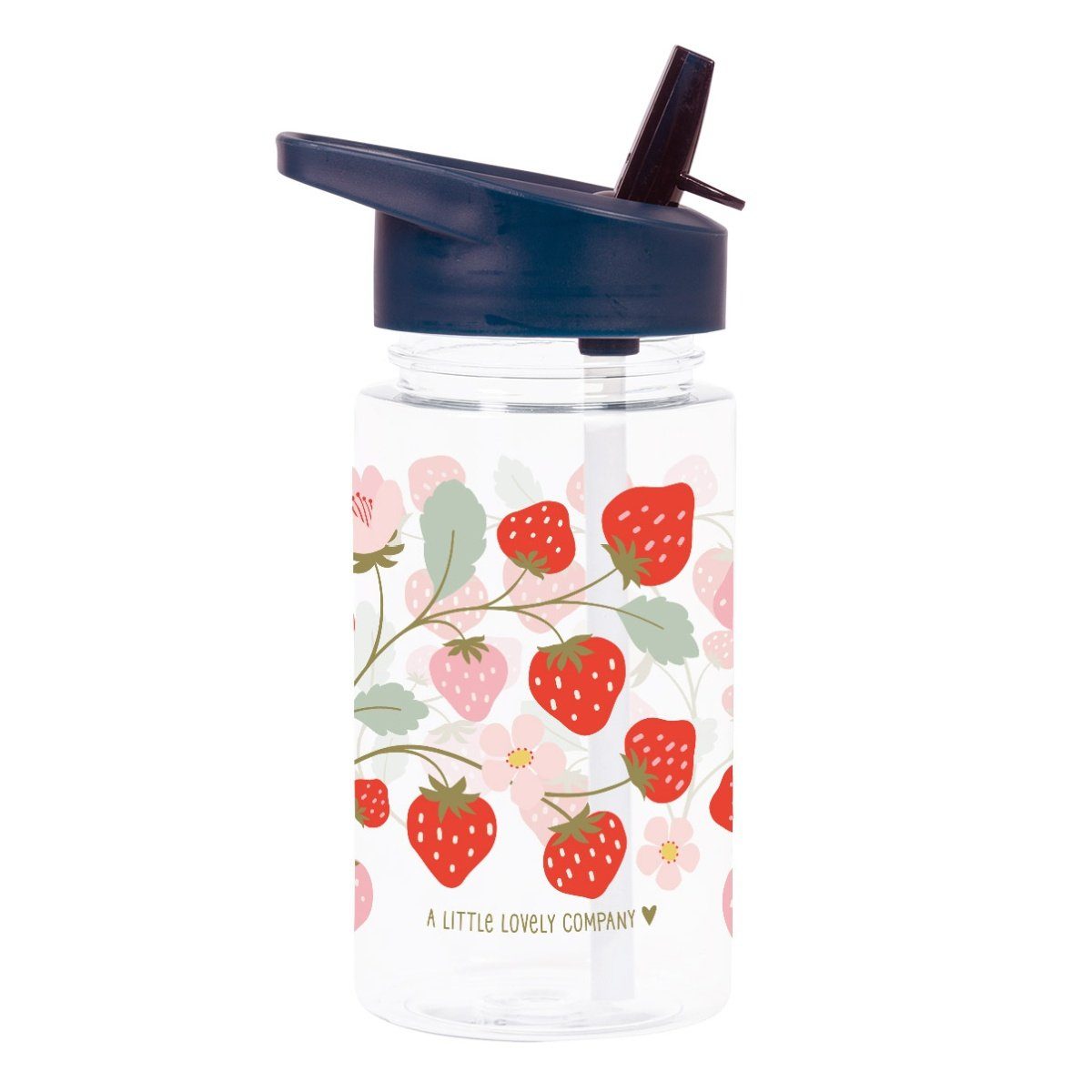 A little lovely Kinderflasche Wasserflasche Trinkhalm Trinkflasche mit Company Trinkflasche 450ml Erdbeere