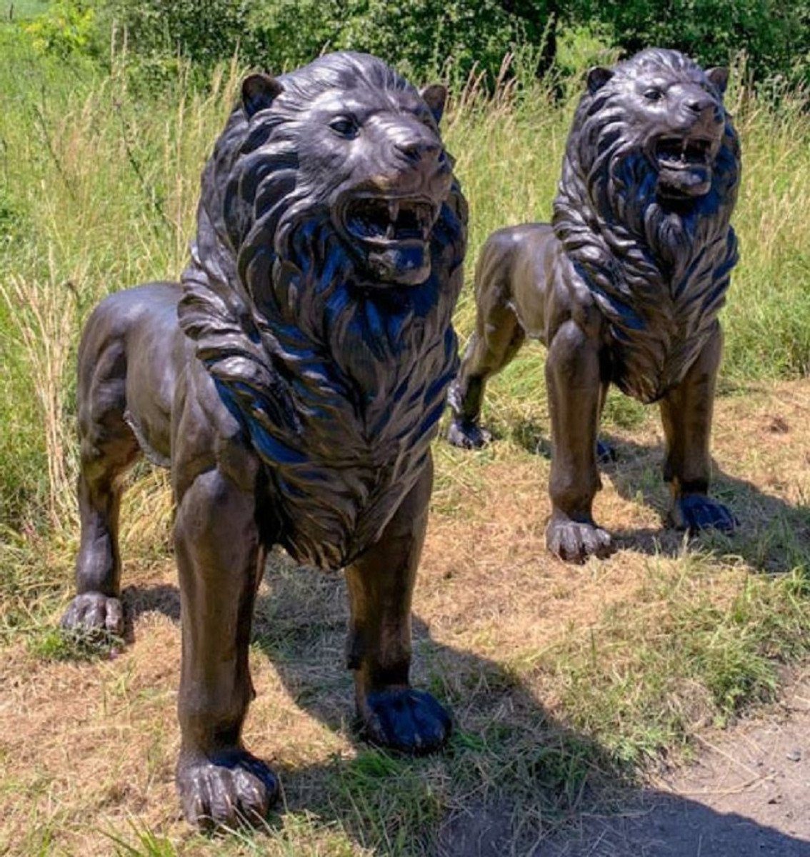 Casa Padrino Skulptur Luxus Bronze Deko Skulpturen Set Löwen 193 x 66 x