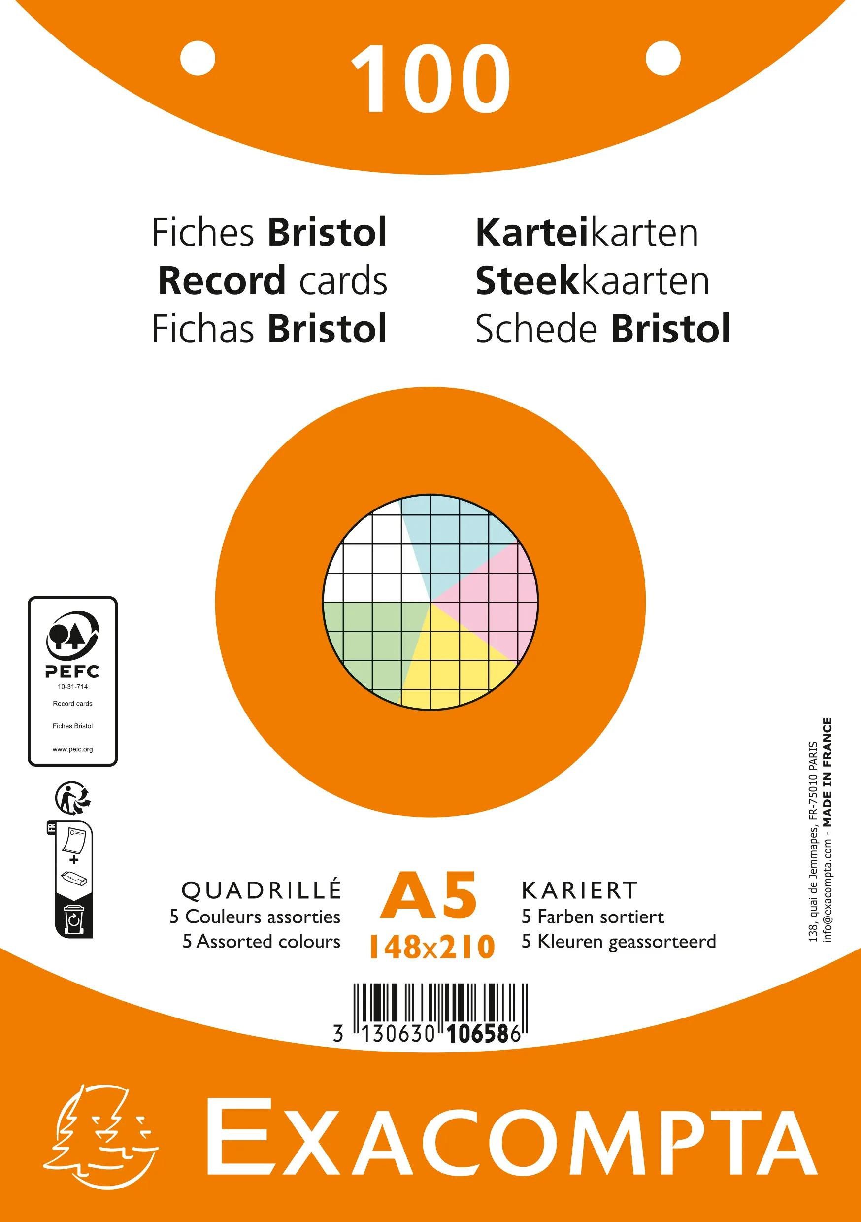 EXACOMPTA Karteikarten 10x 100er Karteikarten - kariert gelocht 148x210mm - sortiert - 10658E, Karteikarten kariert gelocht