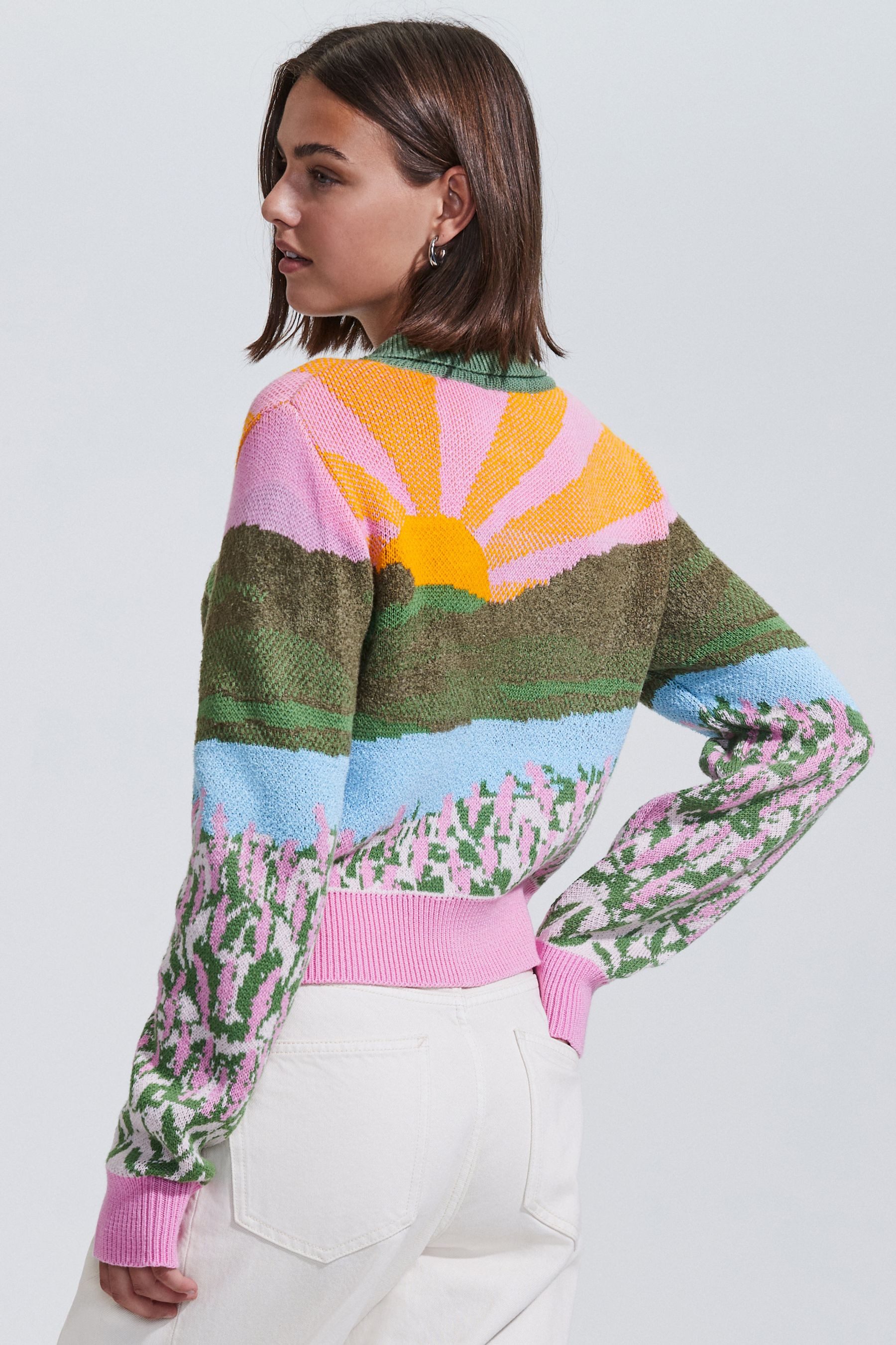 Next Strickjacke Strickjacke mit Knopfleiste und Landschafts-Print (1-tlg) günstig online kaufen