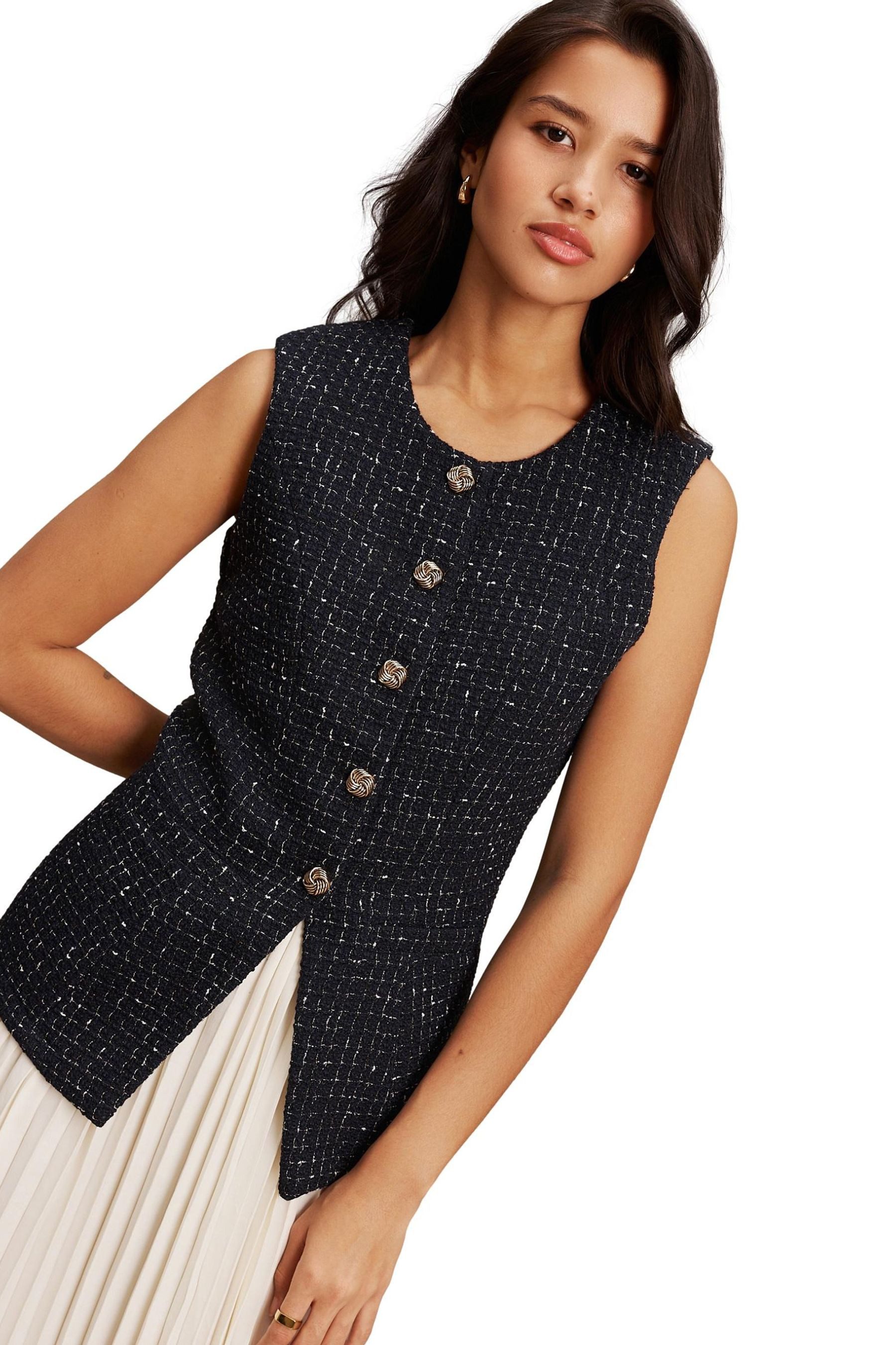 Next Partykleid Festliches 2-in-1-Kleid mit Tweed-Weste (2-tlg)