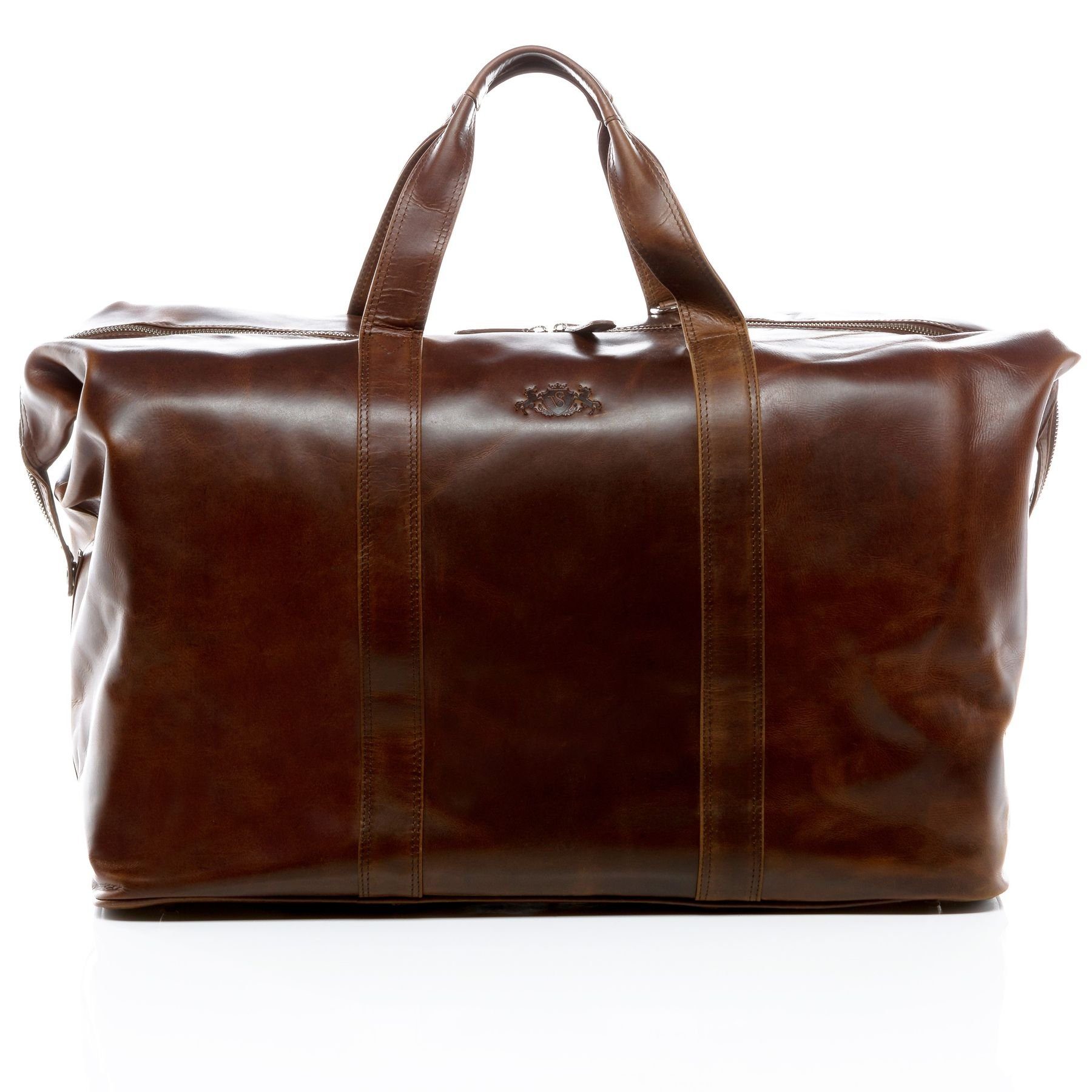 SID & VAIN Reisetasche echt Leder Невеликі сумки для поїздок groß Ledertasche braun CHESTER, Echtleder Reisegepäck für Damen & Herren, Sporttasche XL braun-cognac