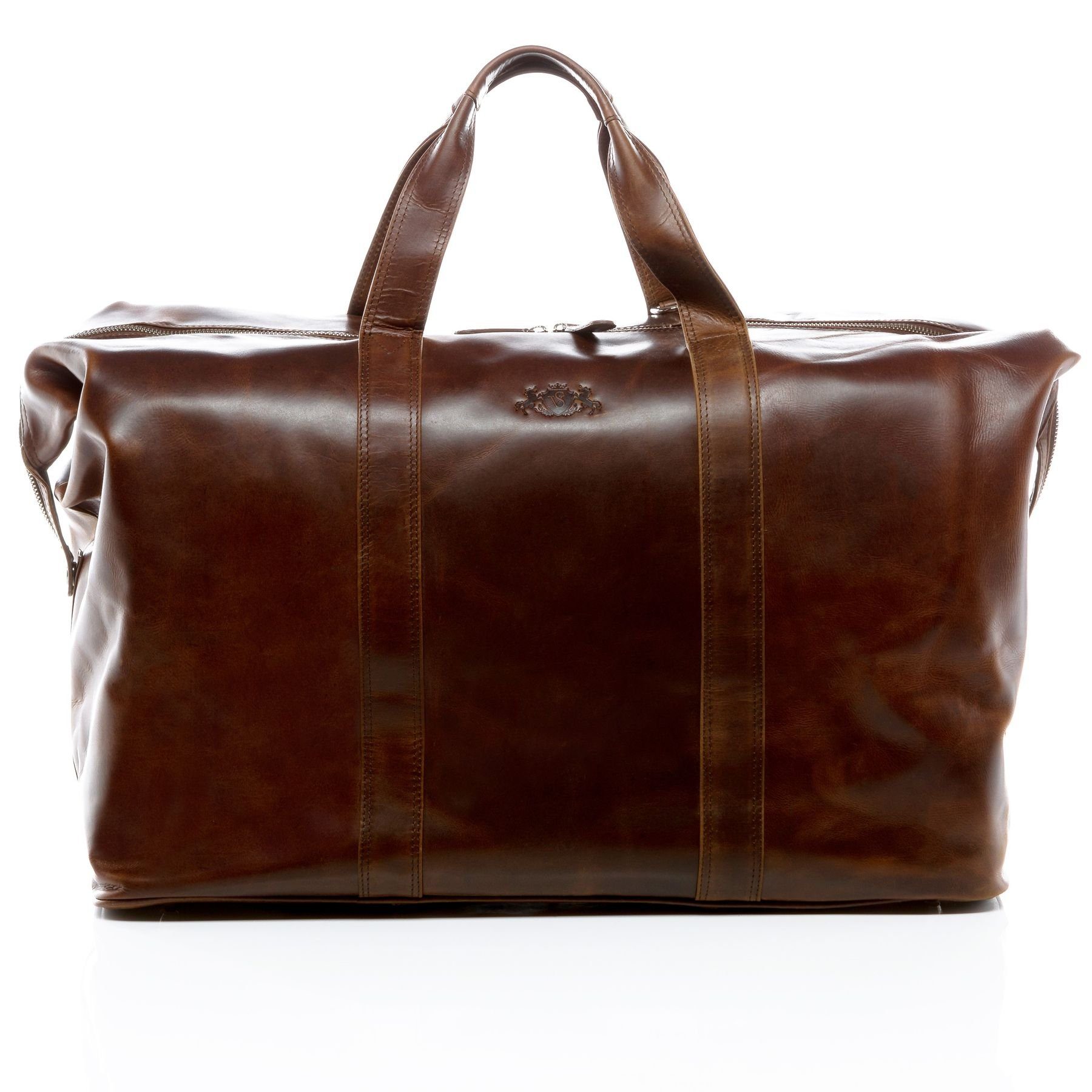 SID & VAIN Reisetasche Leder Weekender Unisex CHESTER, Echtleder Reisegepäck für Damen & Herren, Sporttasche XL braun-cognac