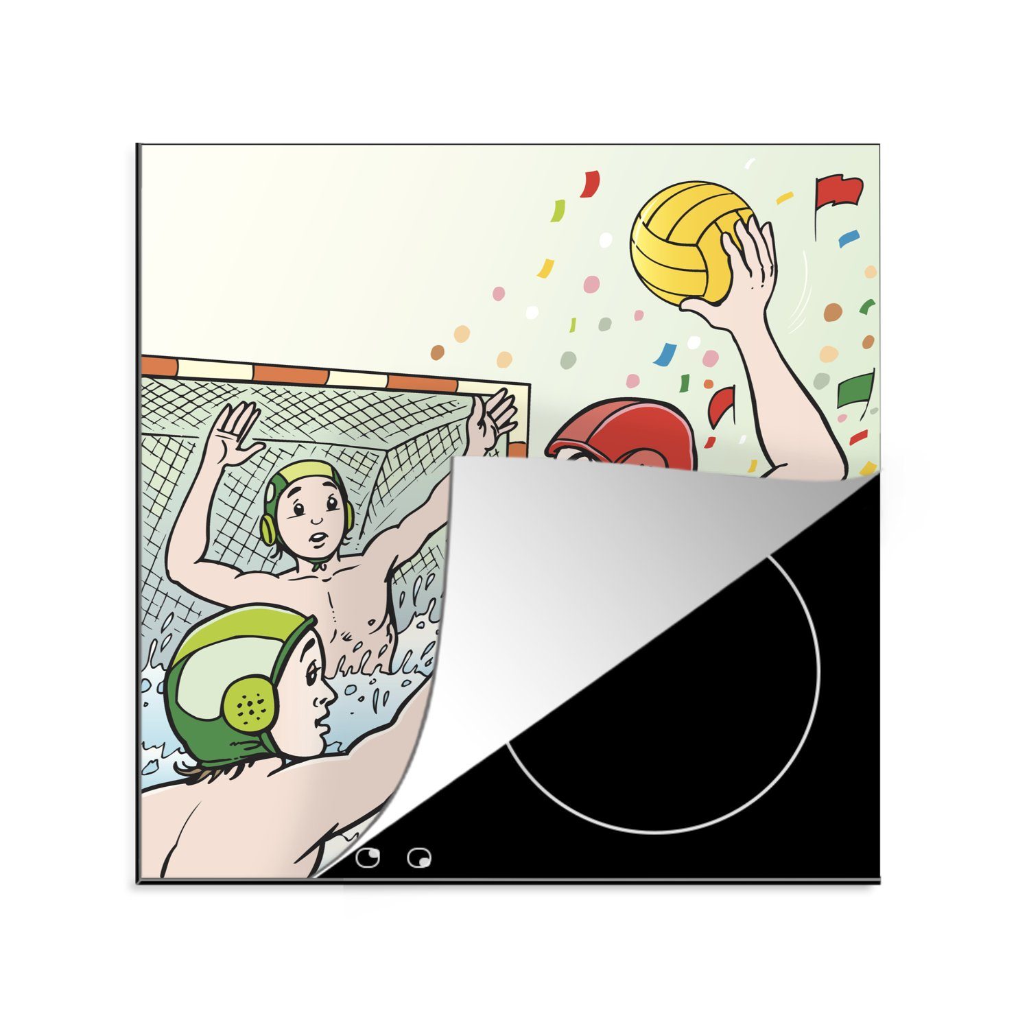 cm, küche tlg), Illustration Arbeitsplatte eines (1 für Ceranfeldabdeckung, Wasserballspiels, MuchoWow 78x78 Herdblende-/Abdeckplatte Vinyl, Eine