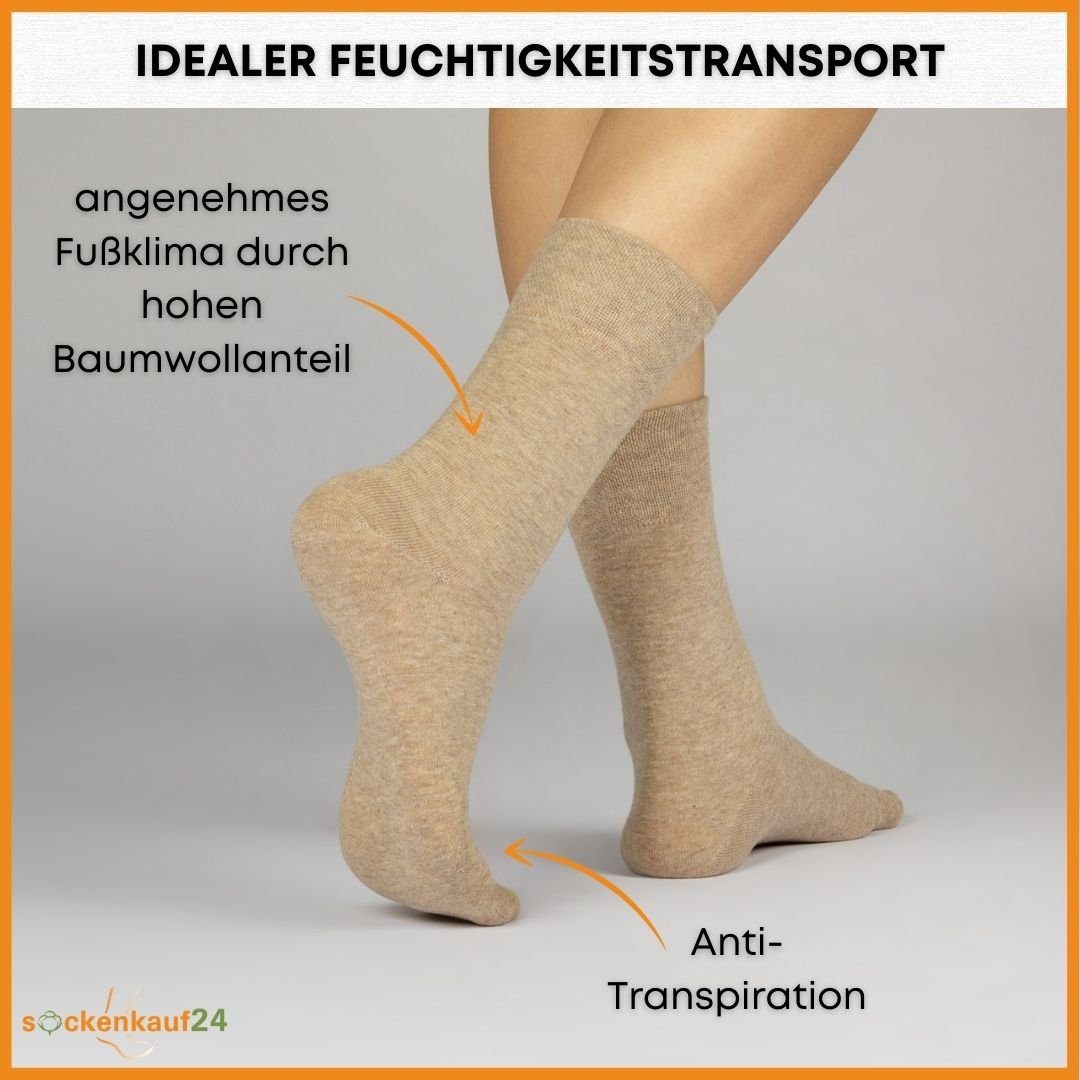 Socken Herren 70101T Socken (Exclusive Baumwolle Pique-Bund 10-Paar, sockenkauf24 Damen 10 WP Business-Socken gekämmter mit Komfort aus (Sand/Braun, & 39-42) Premium Line) Paar -