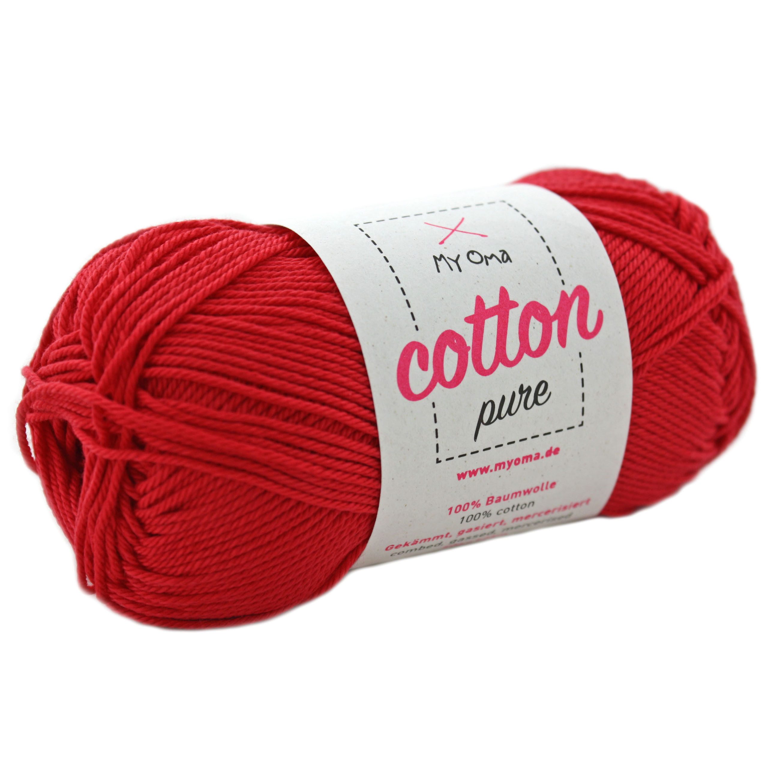 MyOma Baumwolle Cotton pure - Strick- und Häkelwolle, 125,00 m (50g, 1-St., zum Stricken und Häkeln, Wolle zum Handarbeiten, reine Baumwolle), in 32 Farben, 50g, Lauflänge 125m; Nadelstärke: 2,2-3,5mm; 4-fädig