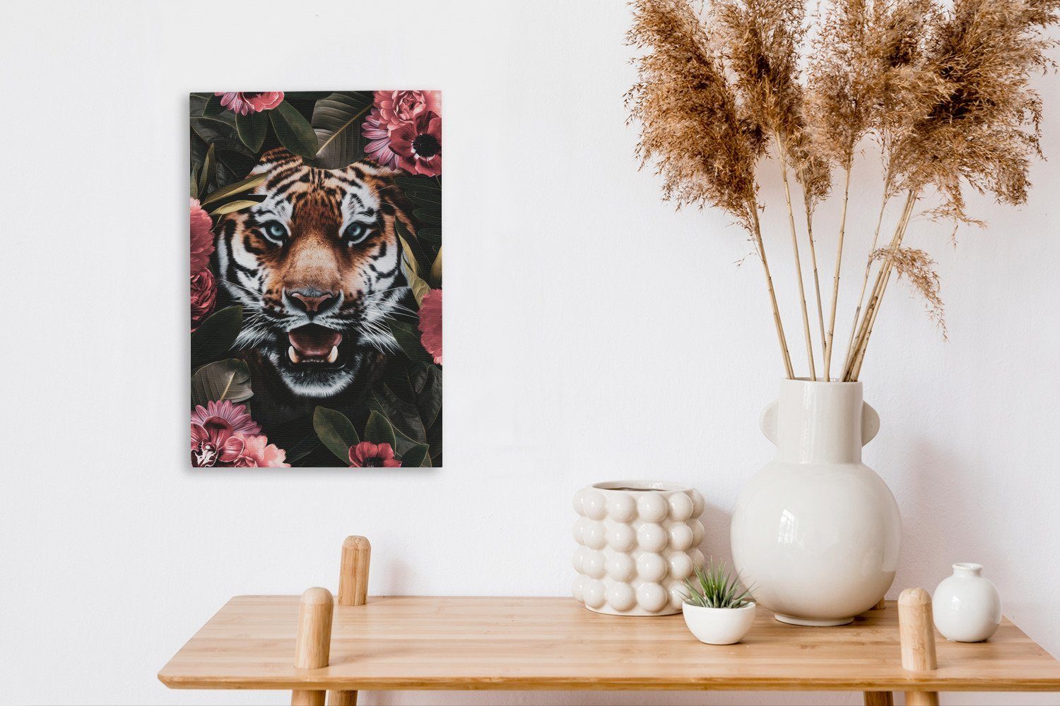 fertig Rosa Tiger (1 cm bespannt Pflanzen, Leinwandbild inkl. OneMillionCanvasses® - St), Zackenaufhänger, Gemälde, 20x30 Leinwandbild -