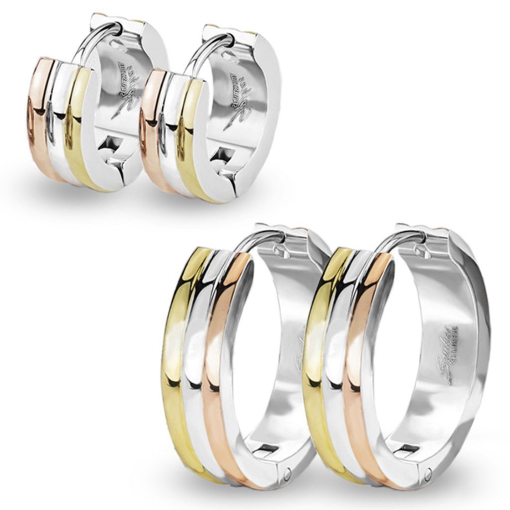 viva-adorno Paar Creolen Damen Klappcreolen Hoop Ohrringe dreifarbig Edelst günstig online kaufen