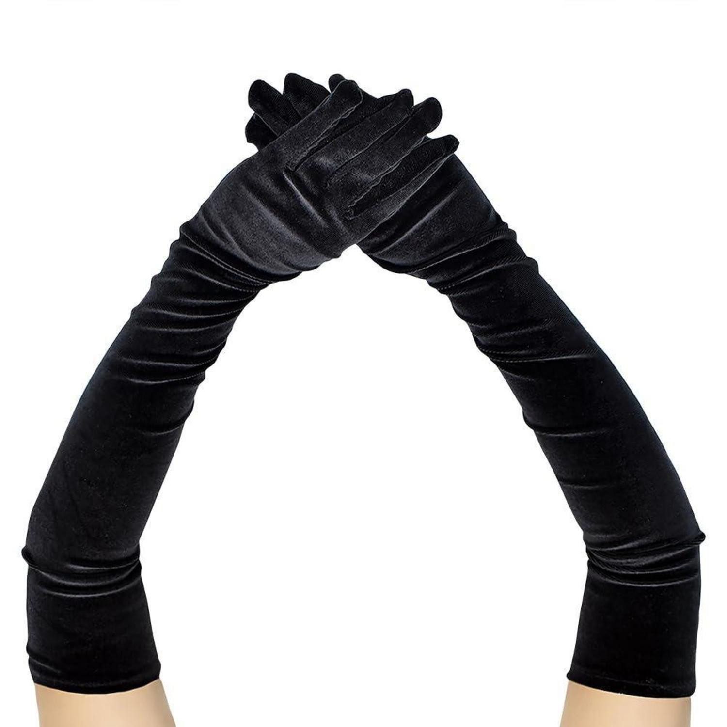 LuxusKollektion Abendhandschuhe Handschuhe Samt 65cm Schwarz (1-St)