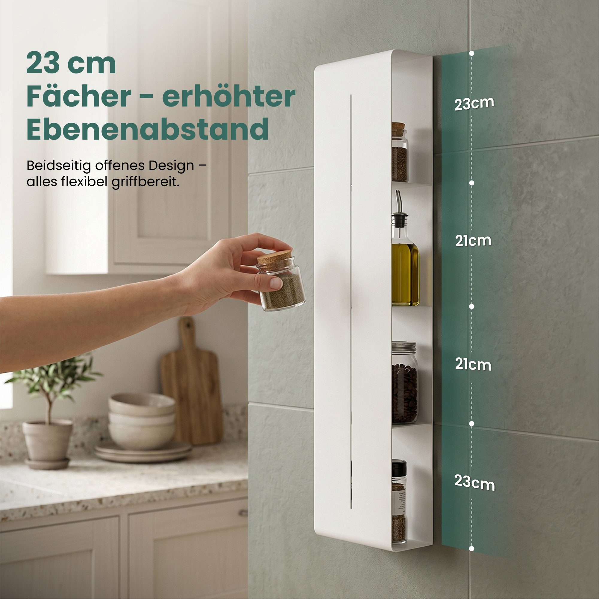 Mai & Mai Duschregal Duschablage schmal mit 4 Ablagen in Weiß hoher Ebenenabstand Reglo-16, 15 cm lange Ablauföffnungen für schnellen Wasserabfluss – Bild 4 von 5