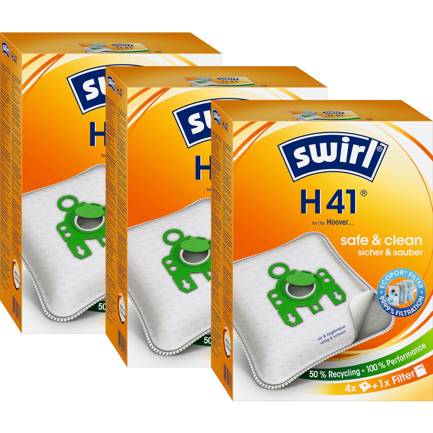 Swirl Staubsaugerbeutel SWIRL Staubsaugerbeutel H41 EcoPor® für Hoover 12 Beutel, passend für Hoover