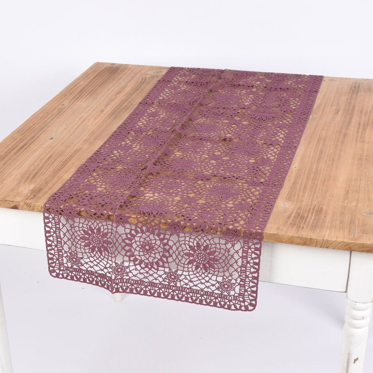 SCHÖNER LEBEN. Tischläufer Häkelspitze Amira cassis 40x150cm, pflegeleicht