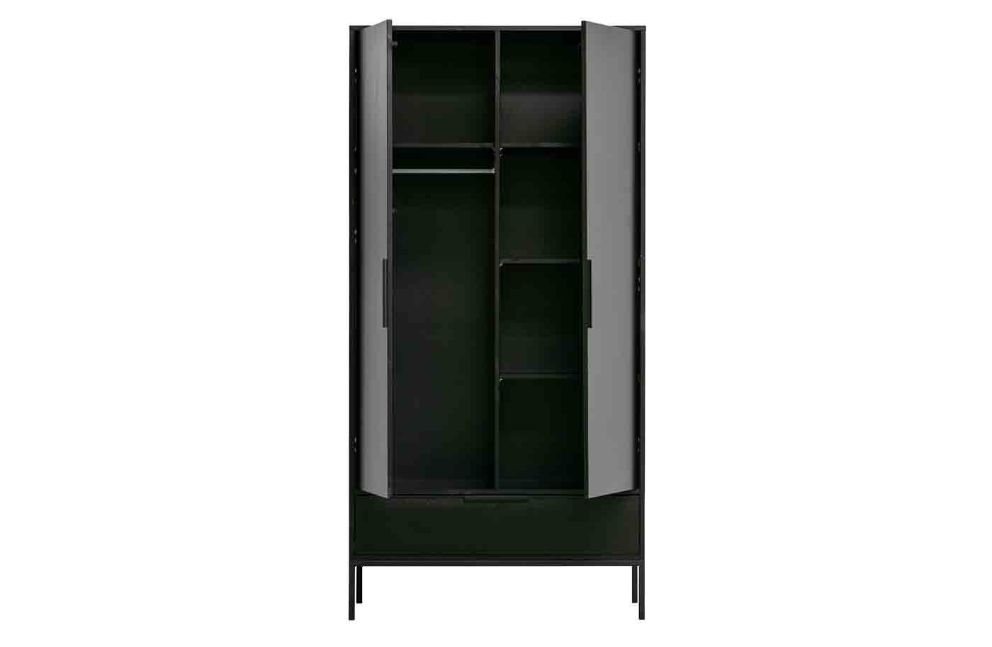 WOOOD Kleiderschrank Adam Türen / Schublade, Schwarz