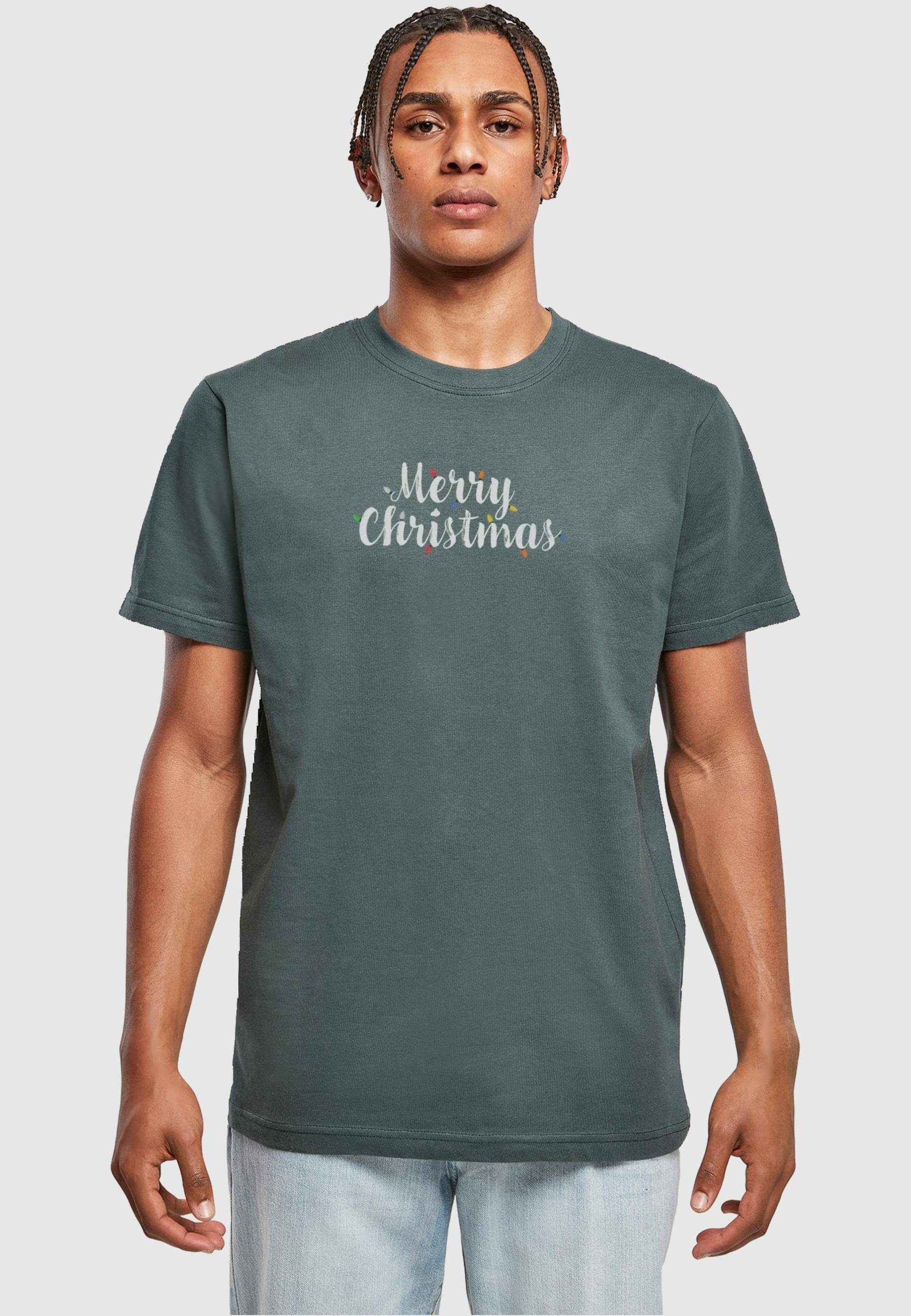 Merchcode T-Shirt Herren Round (1-tlg) Lights Neck T-Shirt Merry bottlegreen Christmas