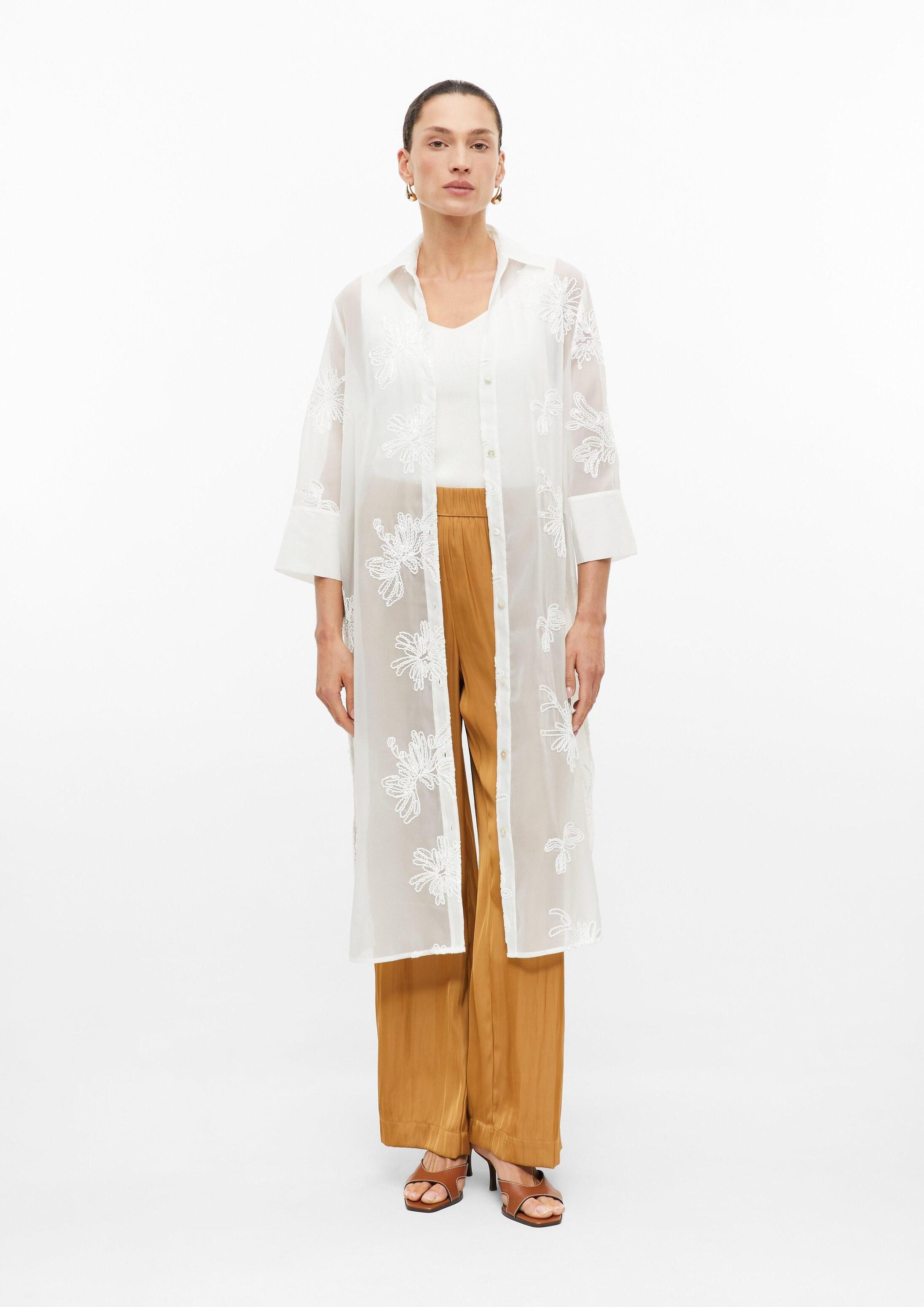 s.Oliver Kurzarmbluse Bluse Transparente Longbluse mit Stickerei