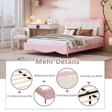 XDeer Kinderbett Kinderbett Polsterbett 140*200 cm, PU-Leder süßes Mädchenbett, rosa Doppelbett mit(Matratze nicht im Lieferumfang enthalten)