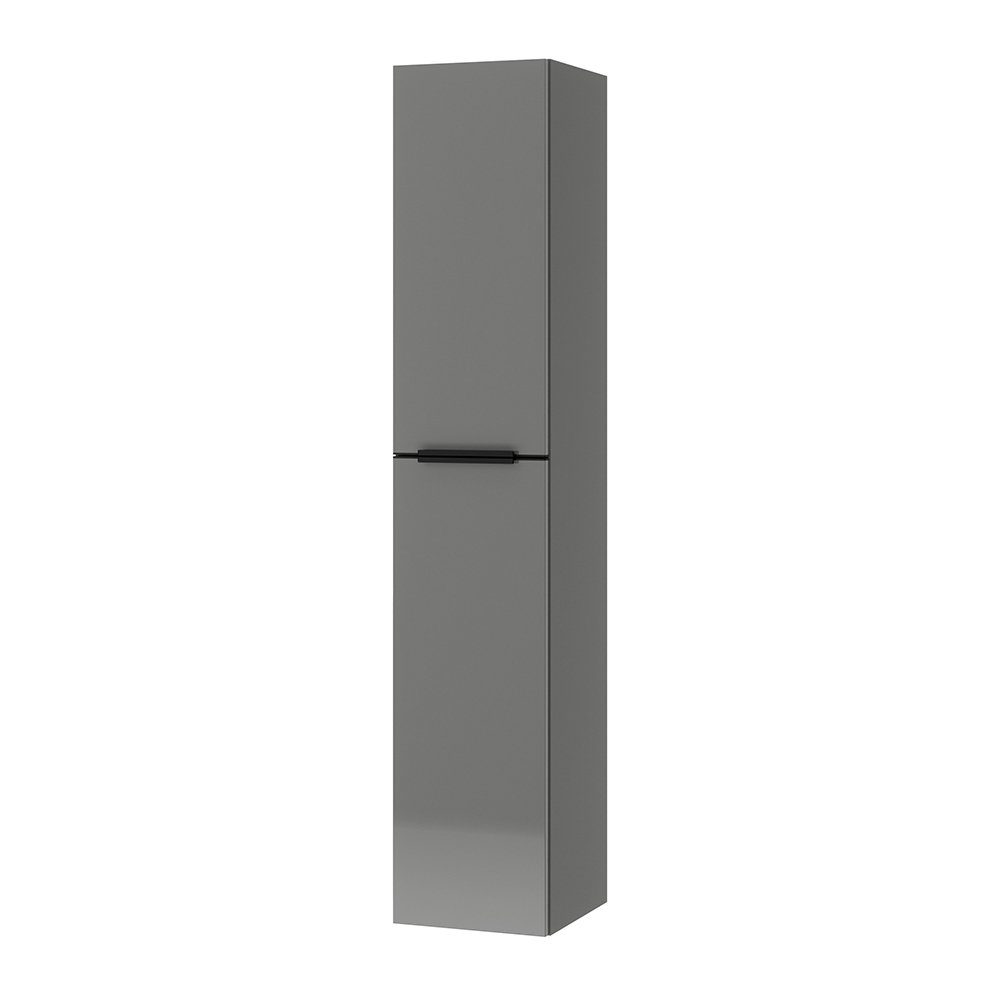 Lomadox Hochschrank PALERMO-136-GREY grau mit schwarzen Griffen 30,3/160/37,4 cm