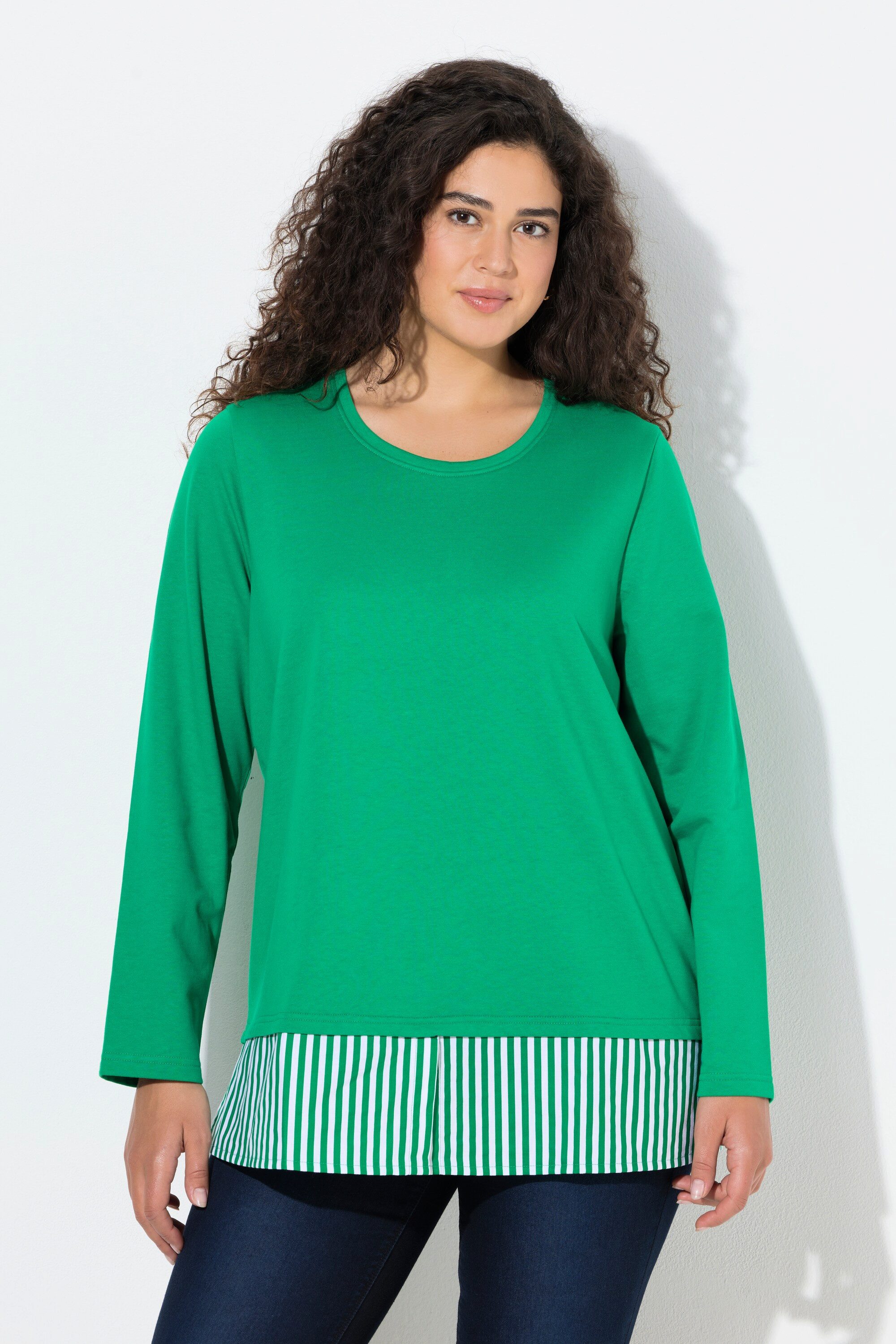 Ulla Popken Sweatshirt Sweater Blusensaum Rundhals Langarm