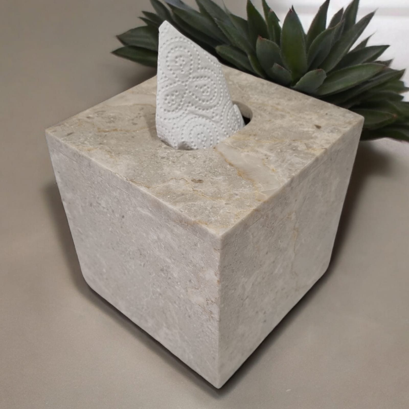 Kinaree Papiertuchbox Marmor Taschentuchbox, Marmor, Naturstein, Beige, poliert