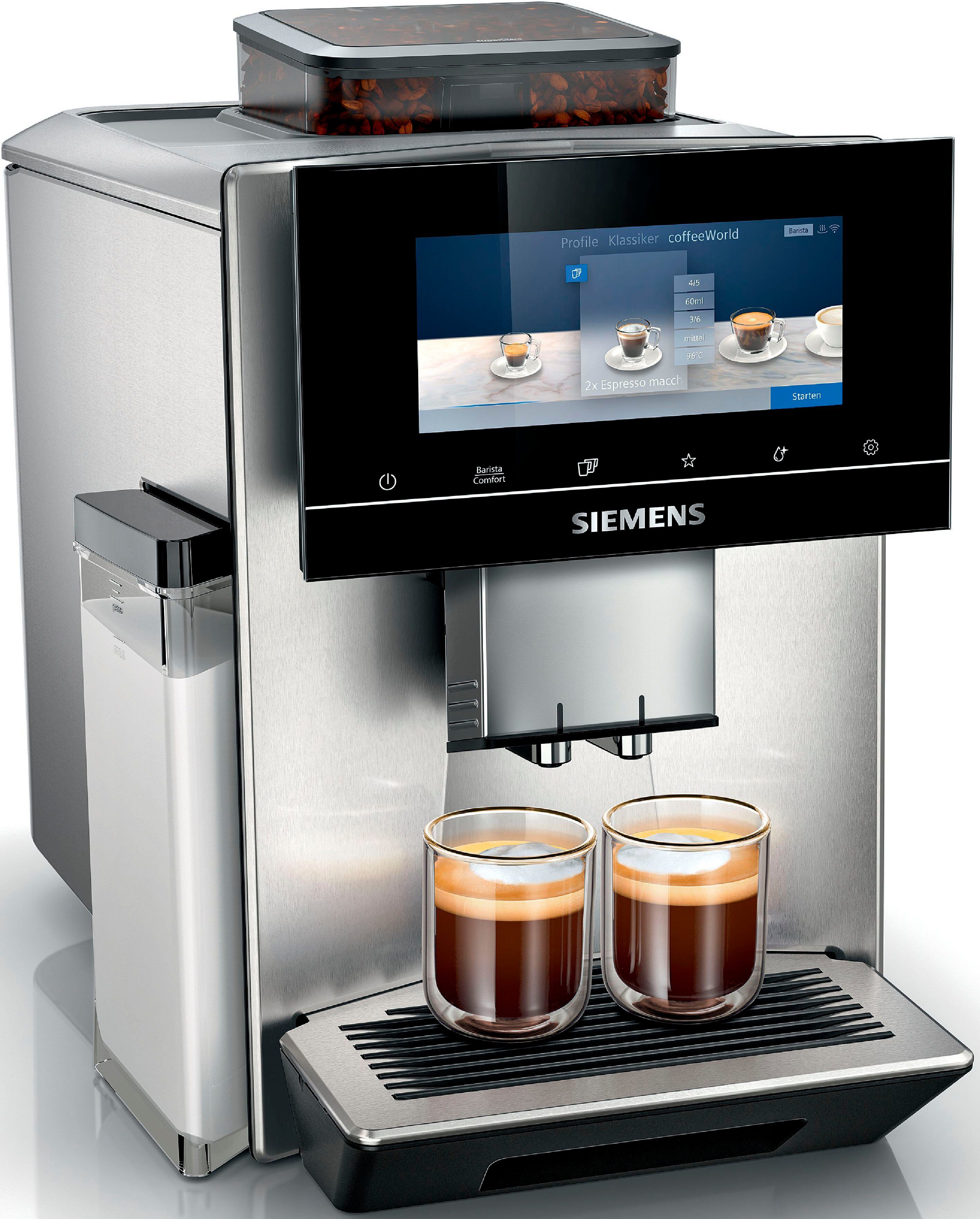 SIEMENS Kaffeevollautomat EQ900 TQ905D03, intuitives 6,8" TFT-Display, Barista-Modus, AromaBoost, App-Steuerung, Geräuschreduzierung,10 Profile, edelstahl