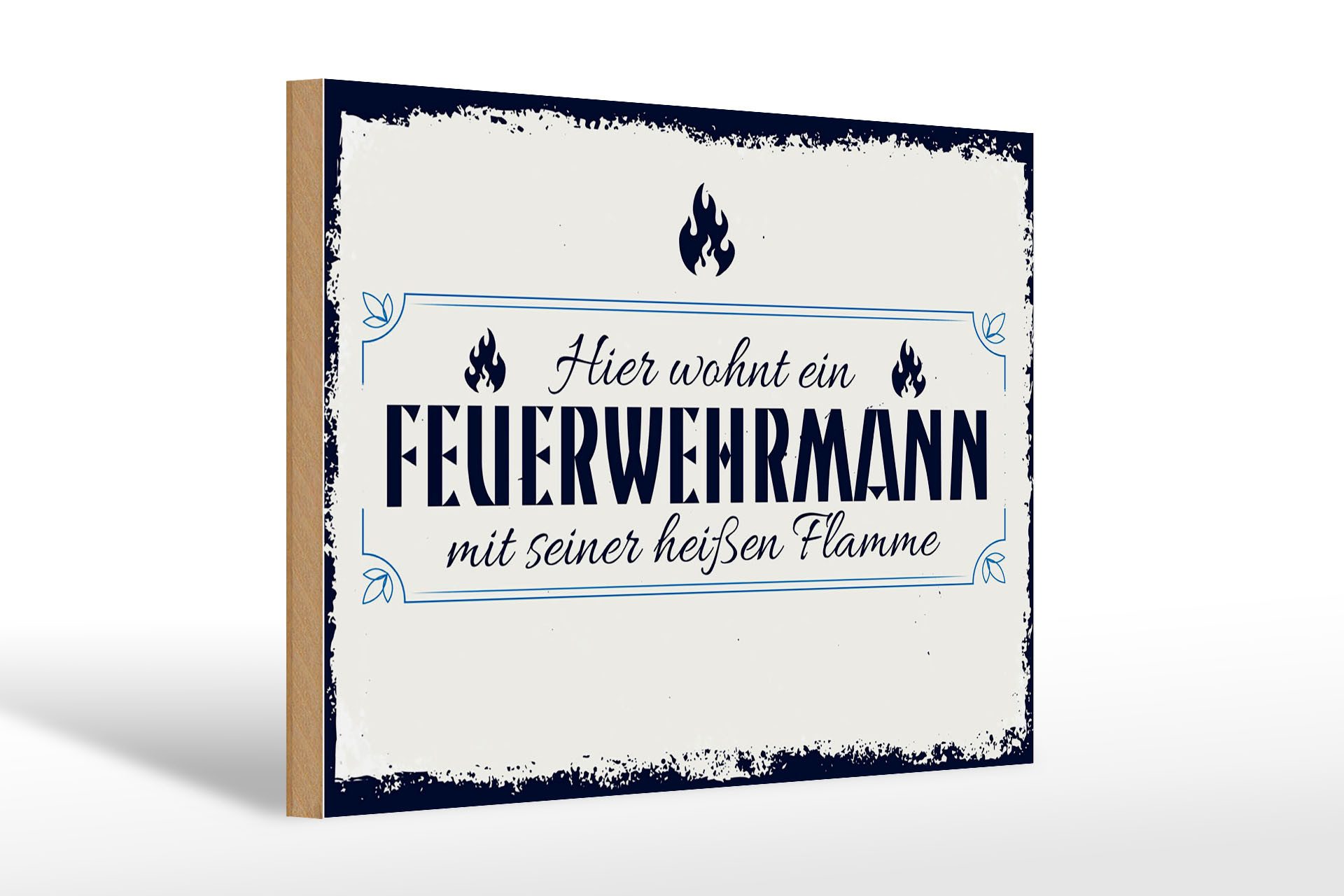 Femer GmbH Holzbild Spruch 30x20cm Hier wohnt ein Feuerwehrmann, Beruf