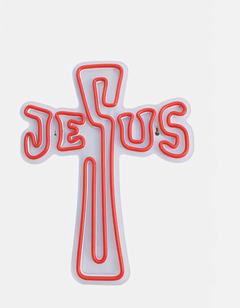 TSE LED Nachtlicht Jesus Kreuz Neon Schild LED Wandlicht Rot USB Religiöse Deko 30x40cm